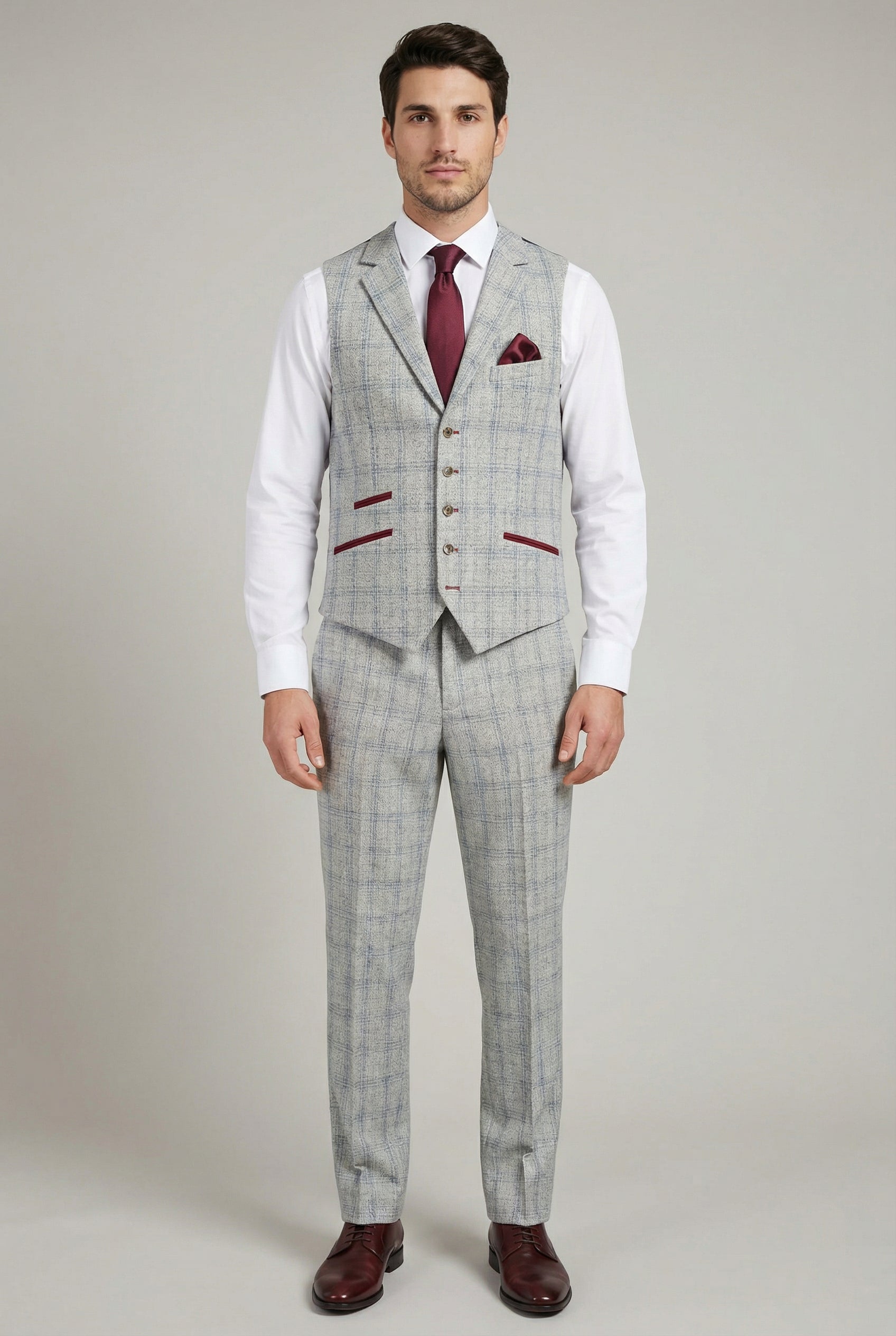Men's Tweed Check Slim Fit Grey Suit - ANDREW - Grey