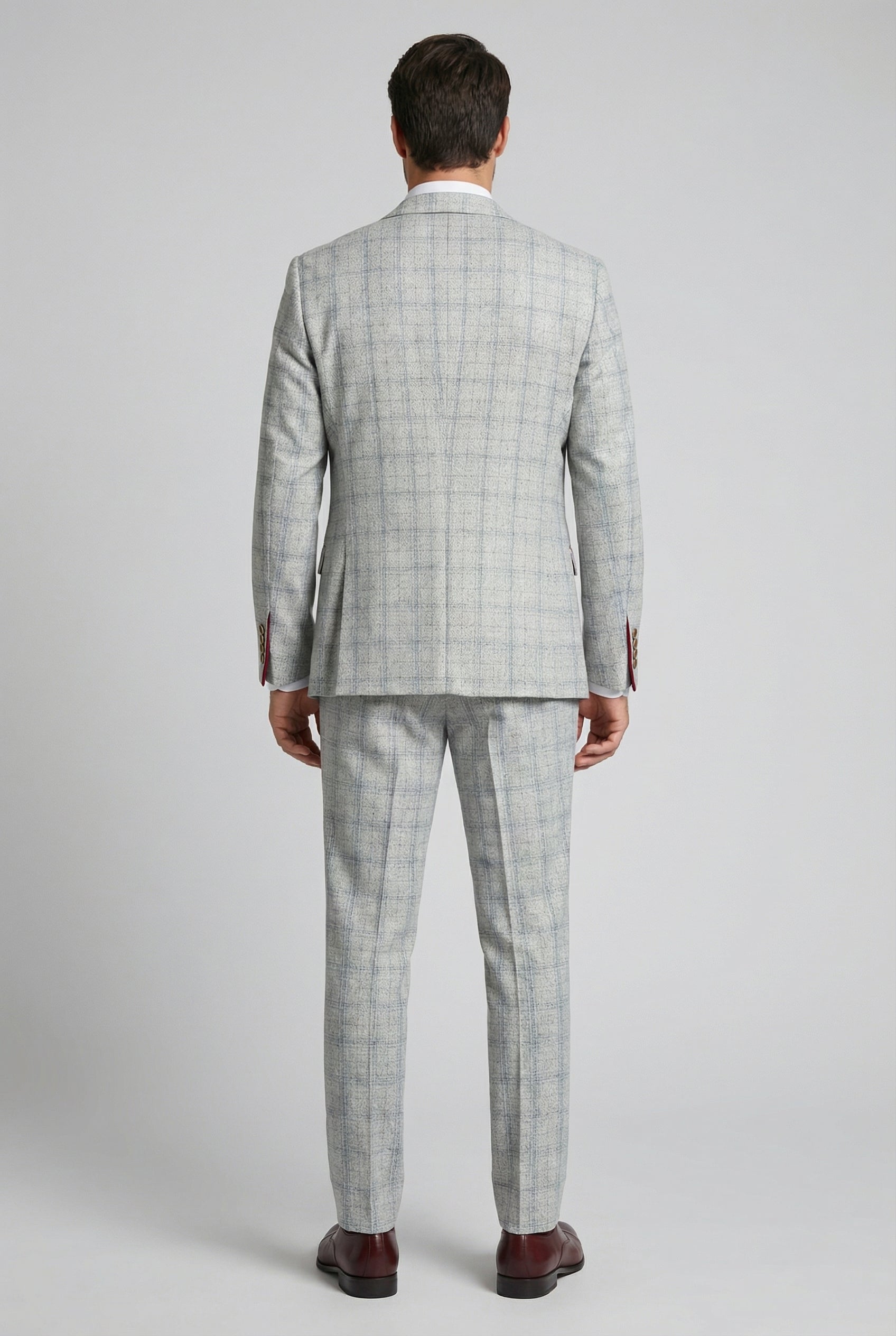 Herren Tweed Karo Slim Fit Grauer Anzug - ANDREW - Grau