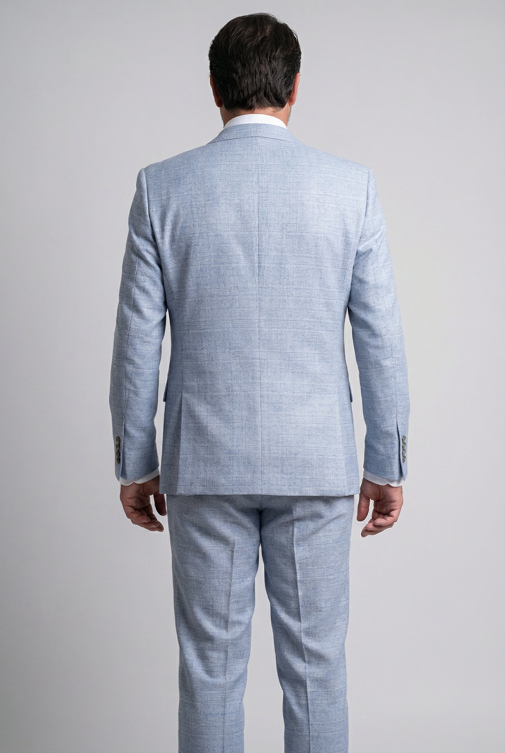 Ensemble costume trois pièces pour homme en tweed imitation Glen Check - Bleu clair