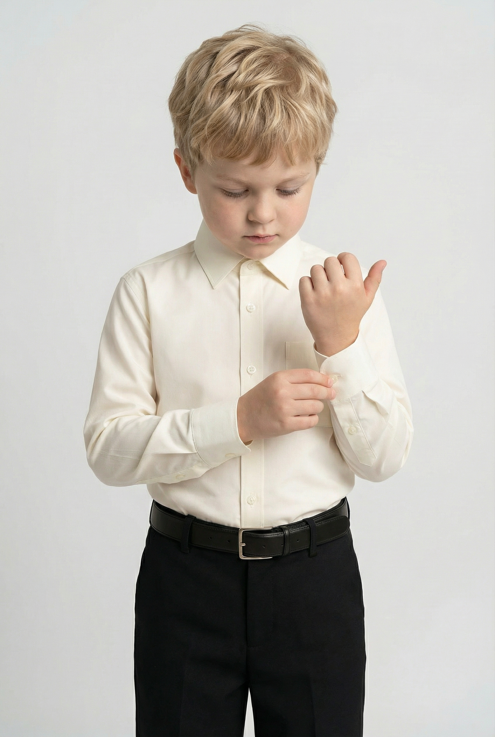 Chemise à manches longues en coton pour garçon, col classique - Ivoire