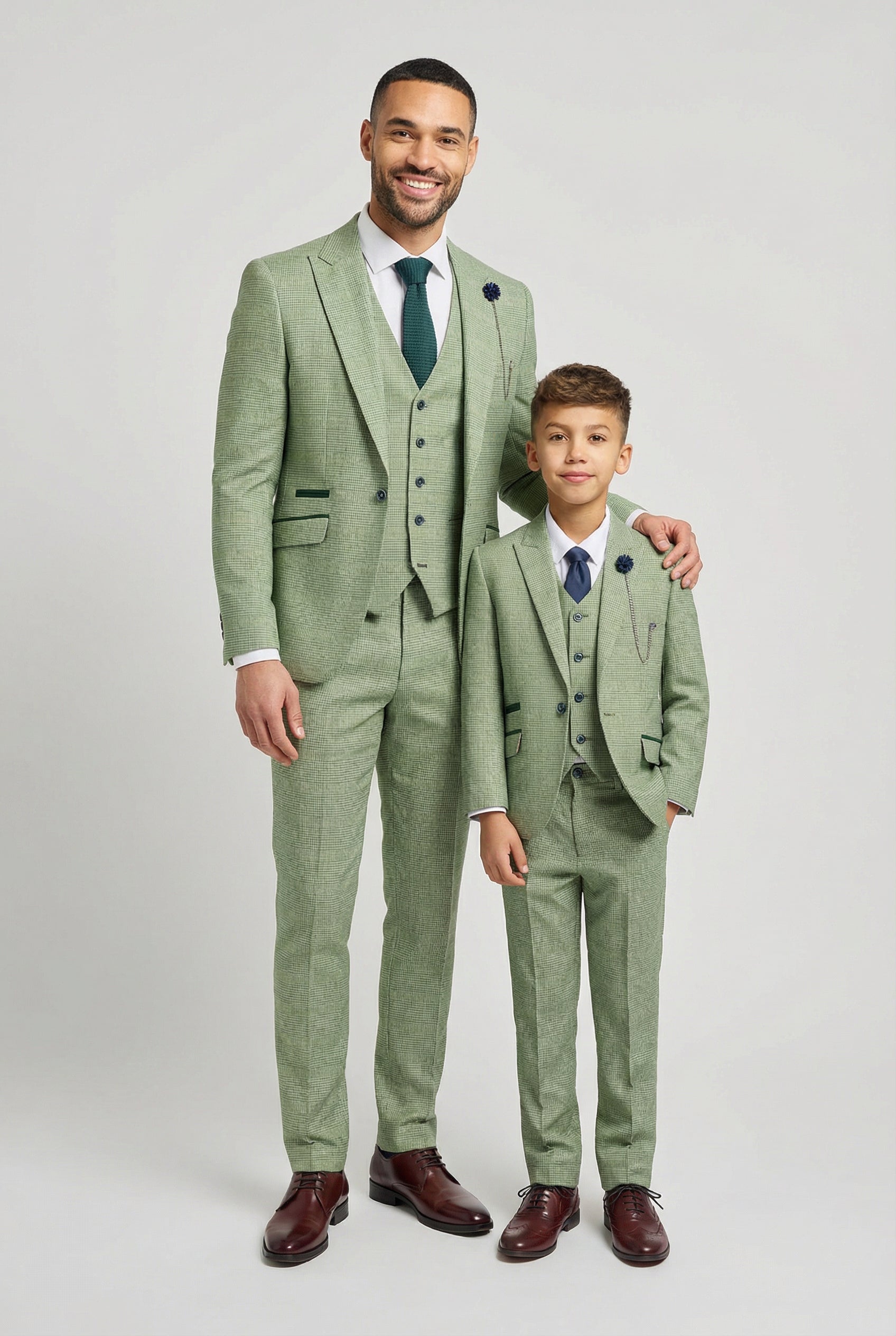 Father & Son Matching Glen Check Wool Tweed 3-Piece Suit Set - Caridi  Sage
