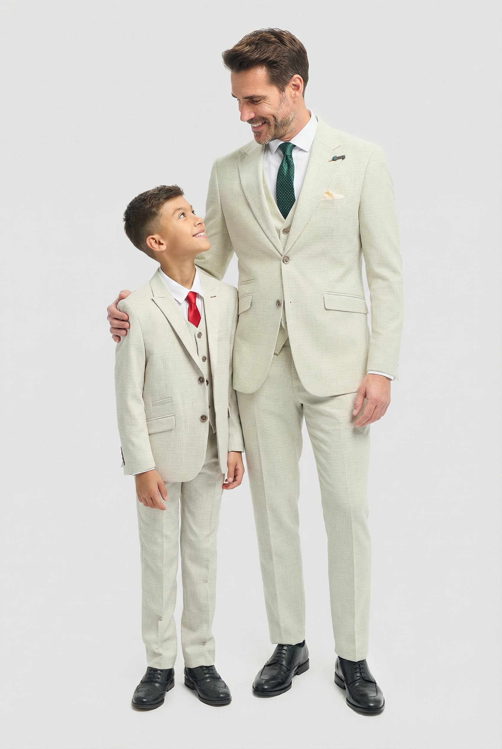 Father & Son Matching Textured 3-Piece Suit Set - Tropez Sage