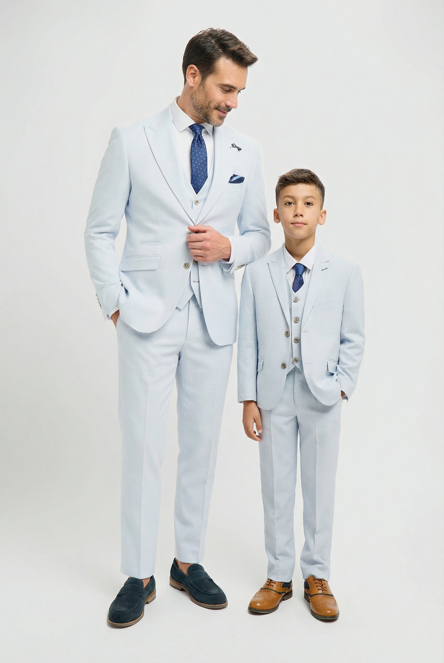 Father & Son Matching Textured 3-Piece Suit Set - Tropez Sky Blue