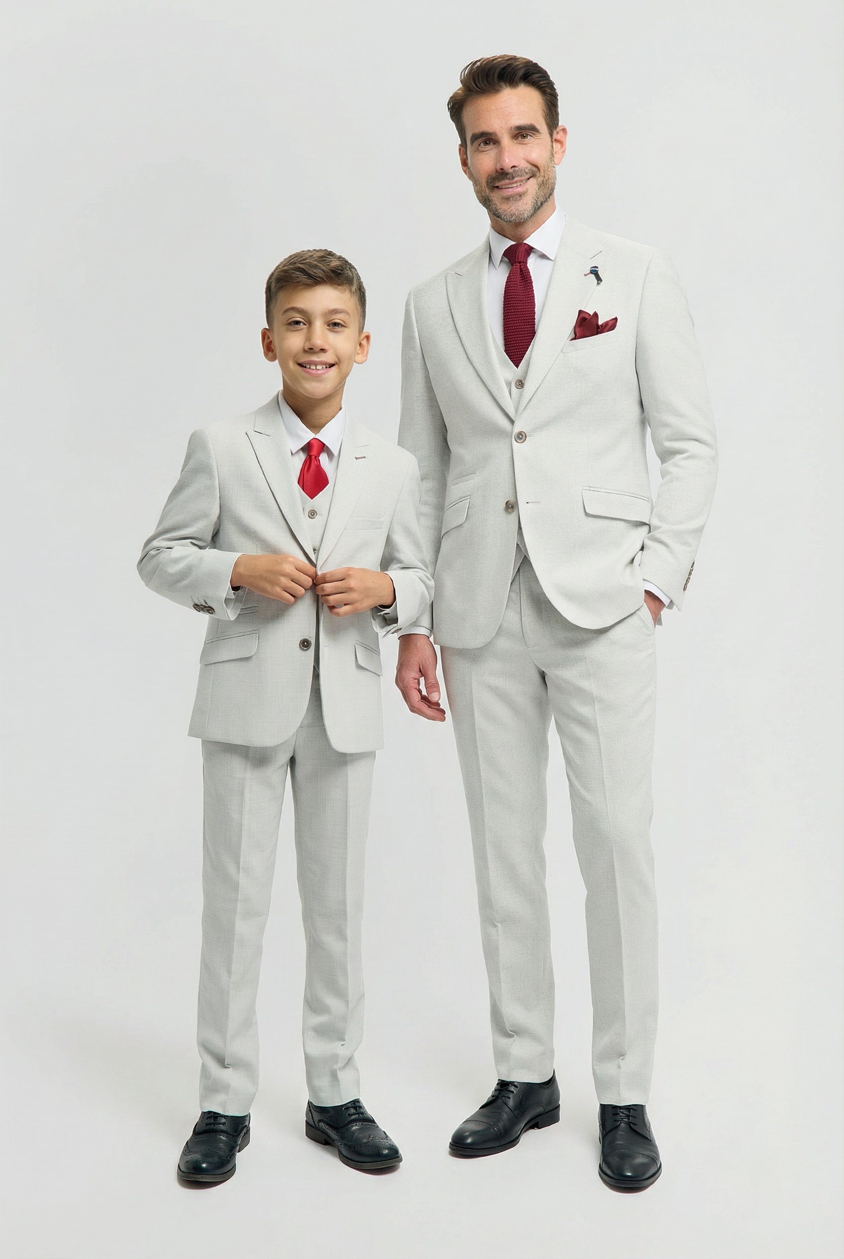 Father & Son Matching Textured 3-Piece Suit Set - Tropez Slate