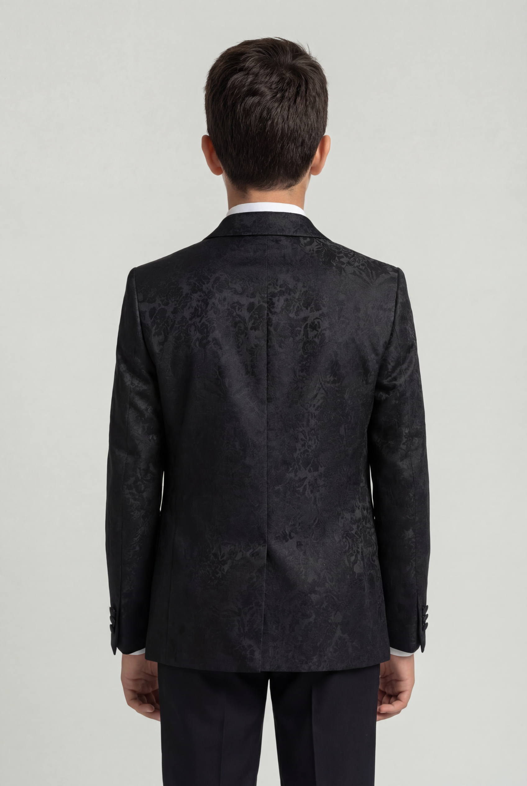 Erkek Çocuk Saten Yaka Etnik Çiçek Desenli Smokin Takım - Siyah