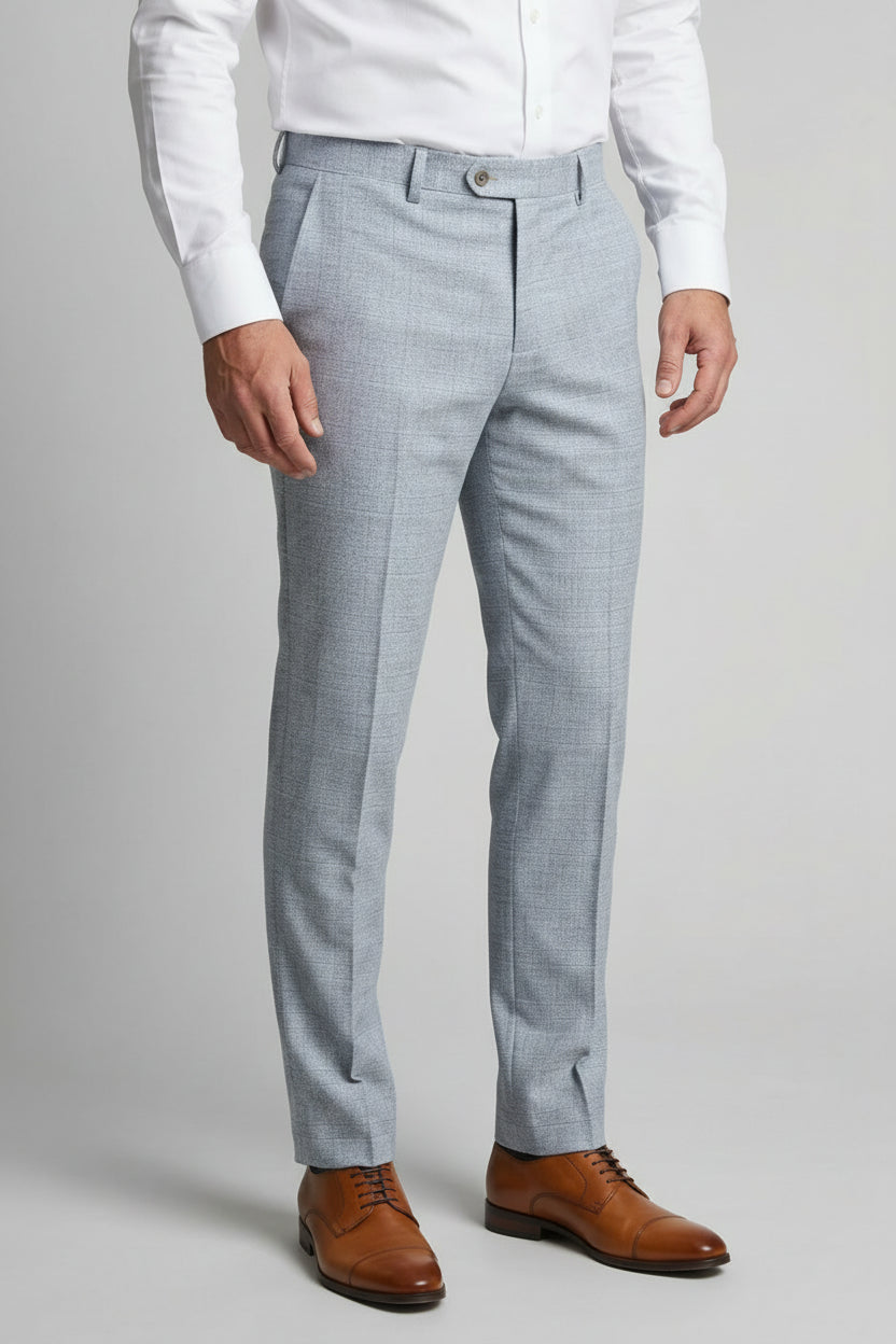 Ensemble costume trois pièces pour homme en tweed imitation Glen Check - Bleu clair