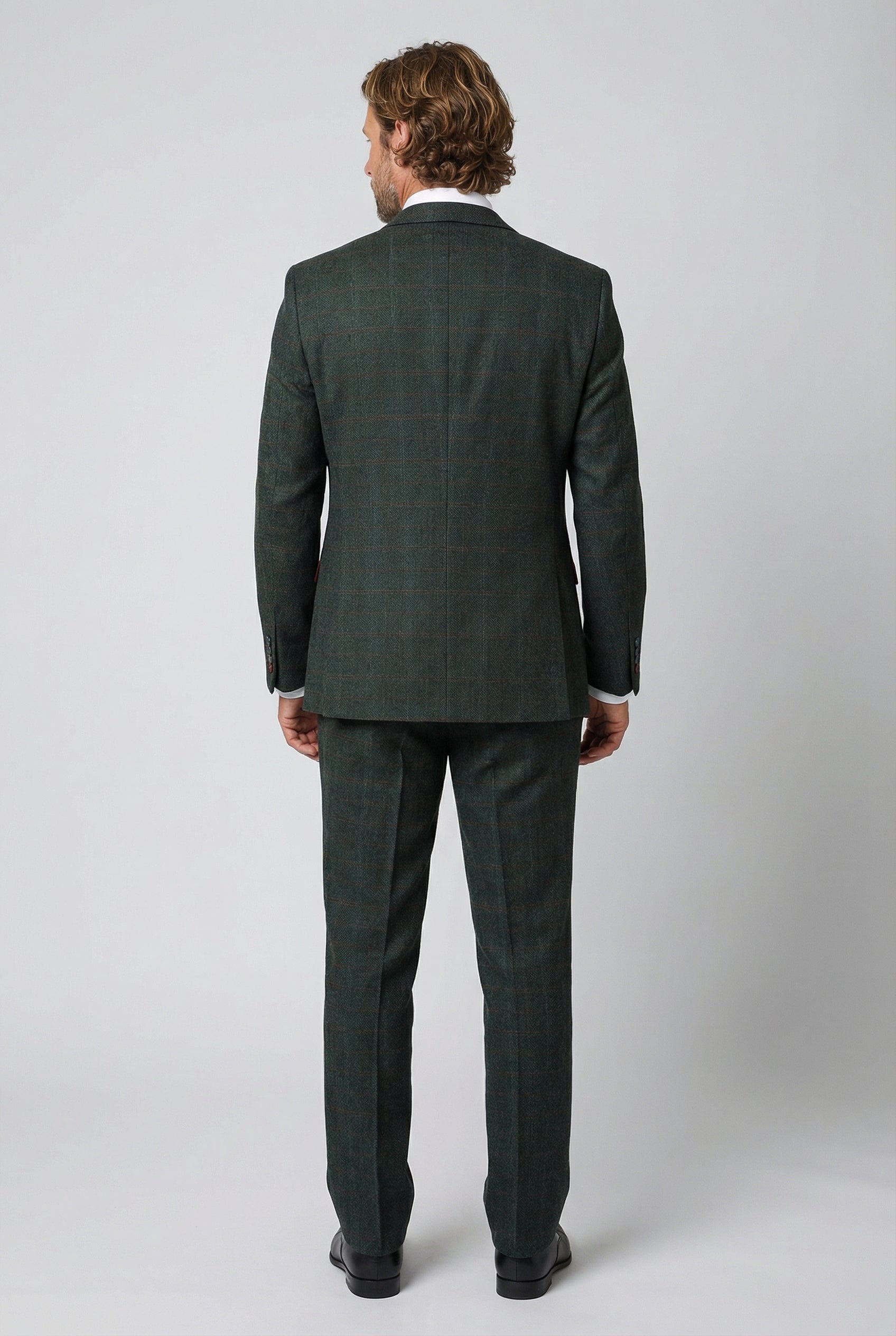 Traje a medida de corte entallado con cuadros de tweed para hombre - JOSHUA Green - Verde oscuro