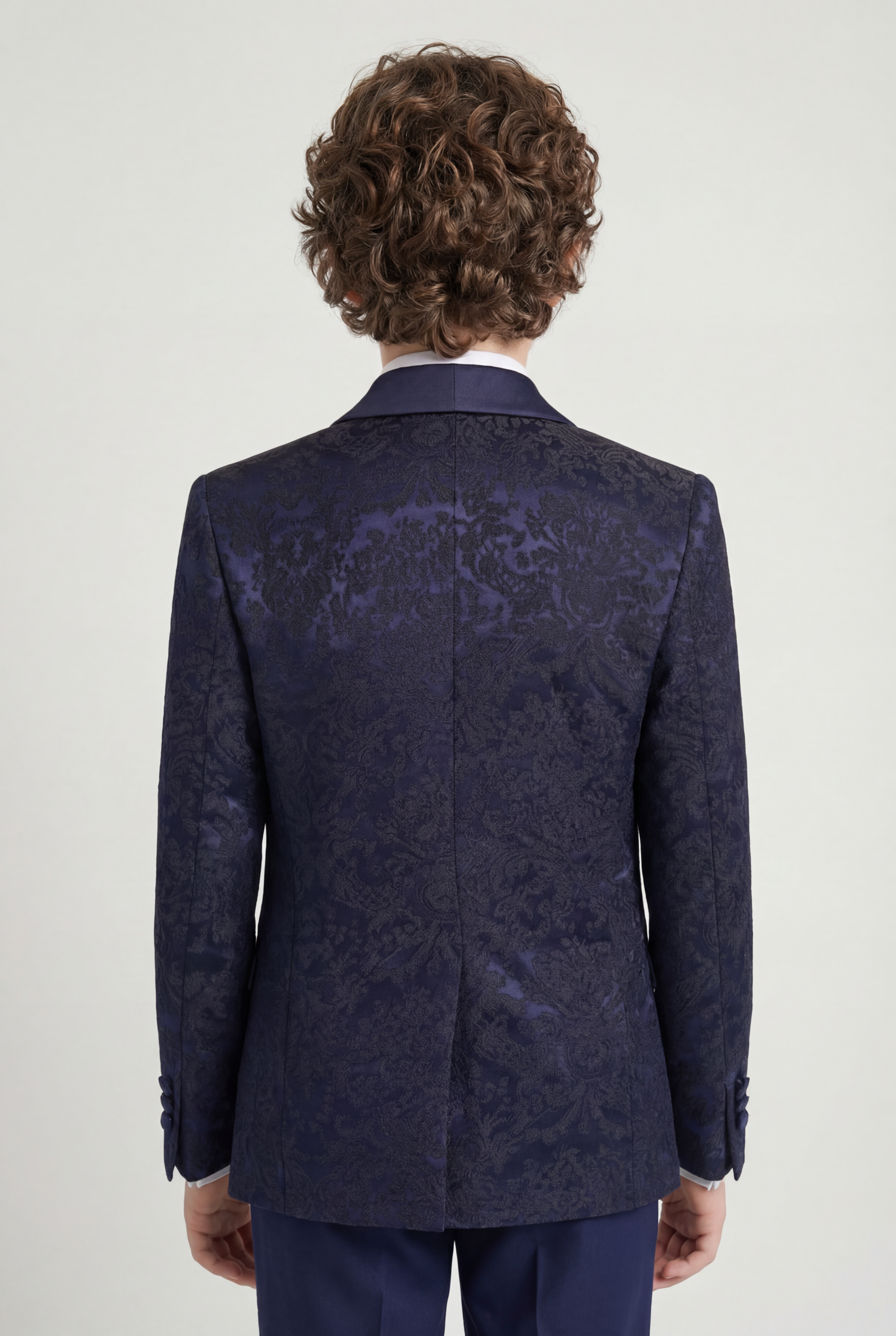 Ensemble smoking garçon à revers en satin et motif cachemire - Bleu marine