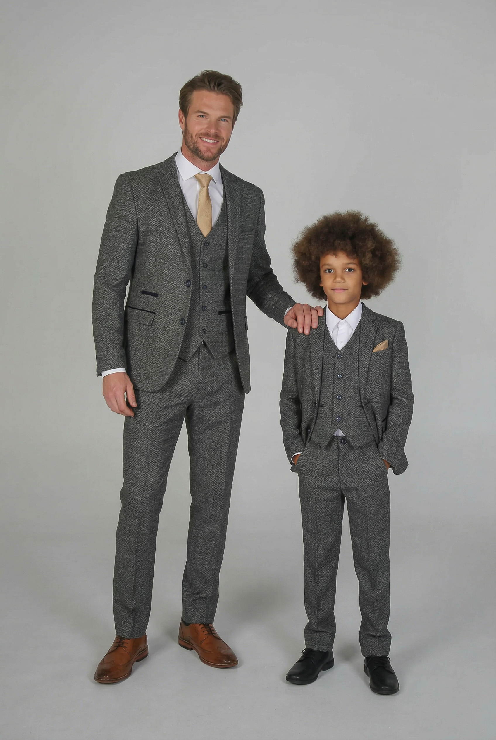 Boys Tweed Tailored Fit Formal Suit - Ralph - Grey - Navy Blue