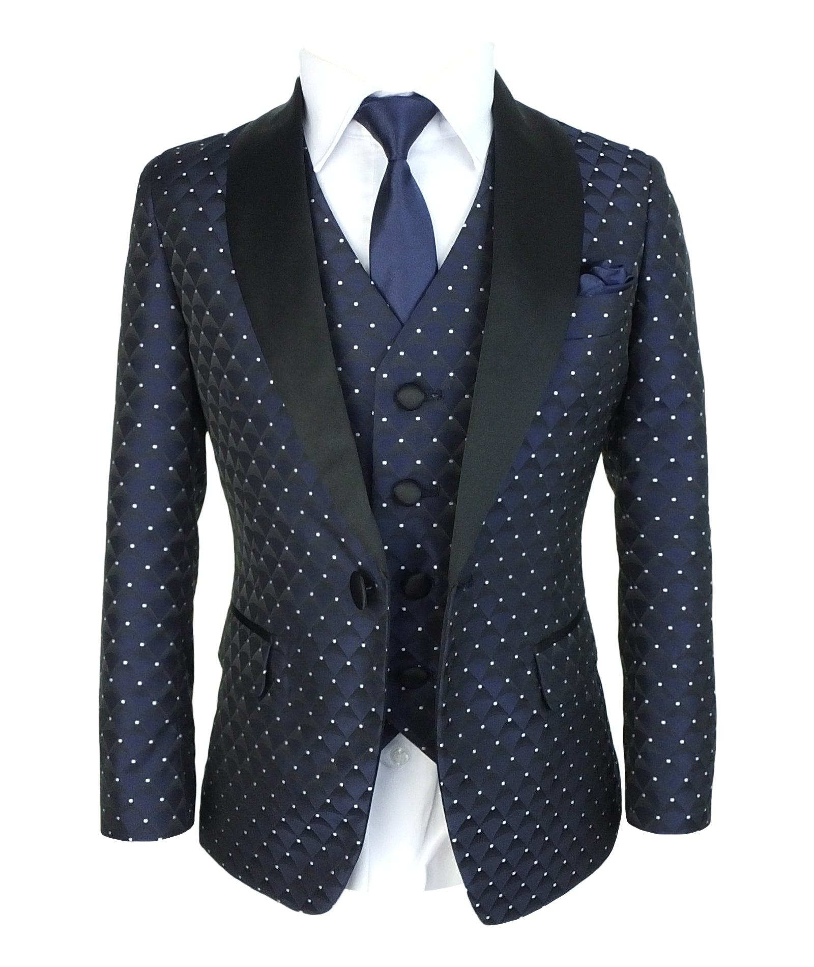 Completo smoking trapuntato nero a pois per ragazzi - Nero