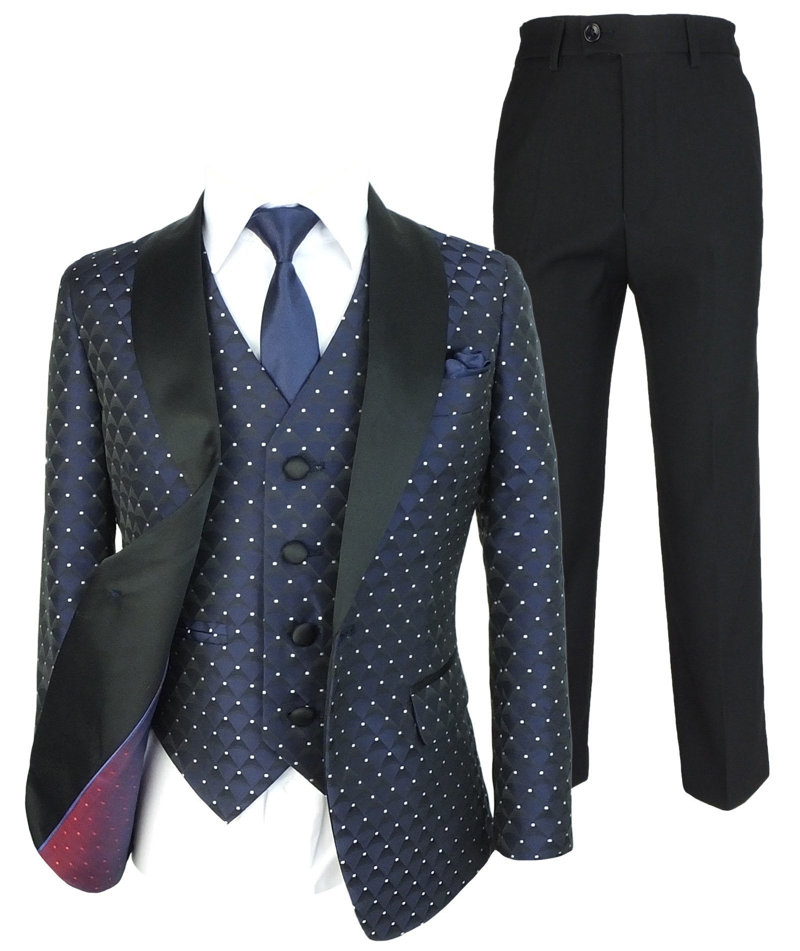 Completo smoking trapuntato nero a pois per ragazzi - Nero