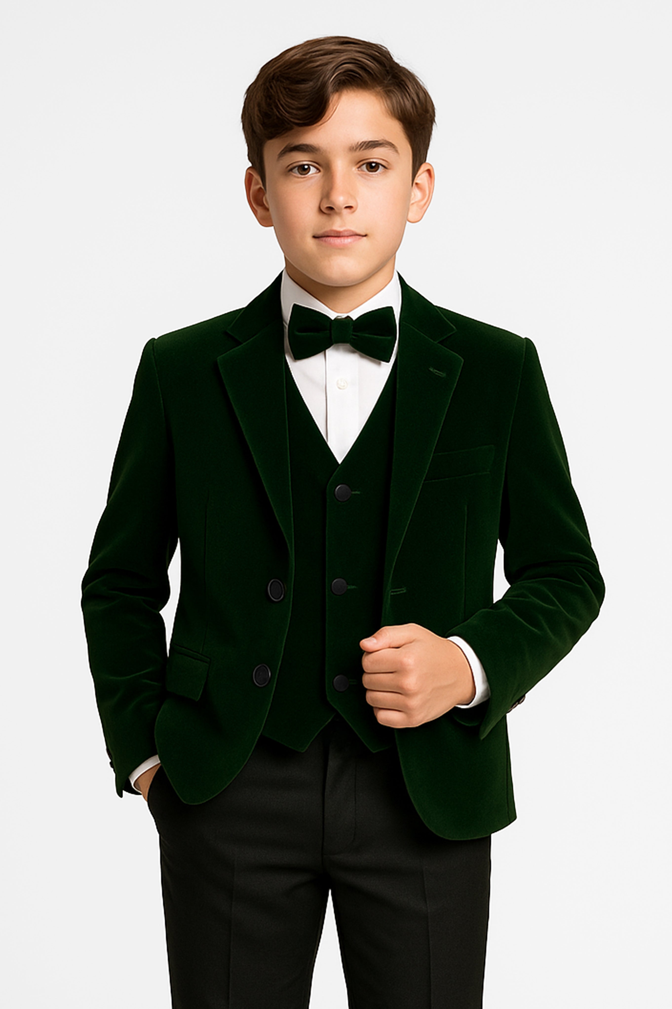 Slim Fit Samt-Smokinganzug für Jungen - 3-teilig &amp; 5-teilig - SAVOY - Grün