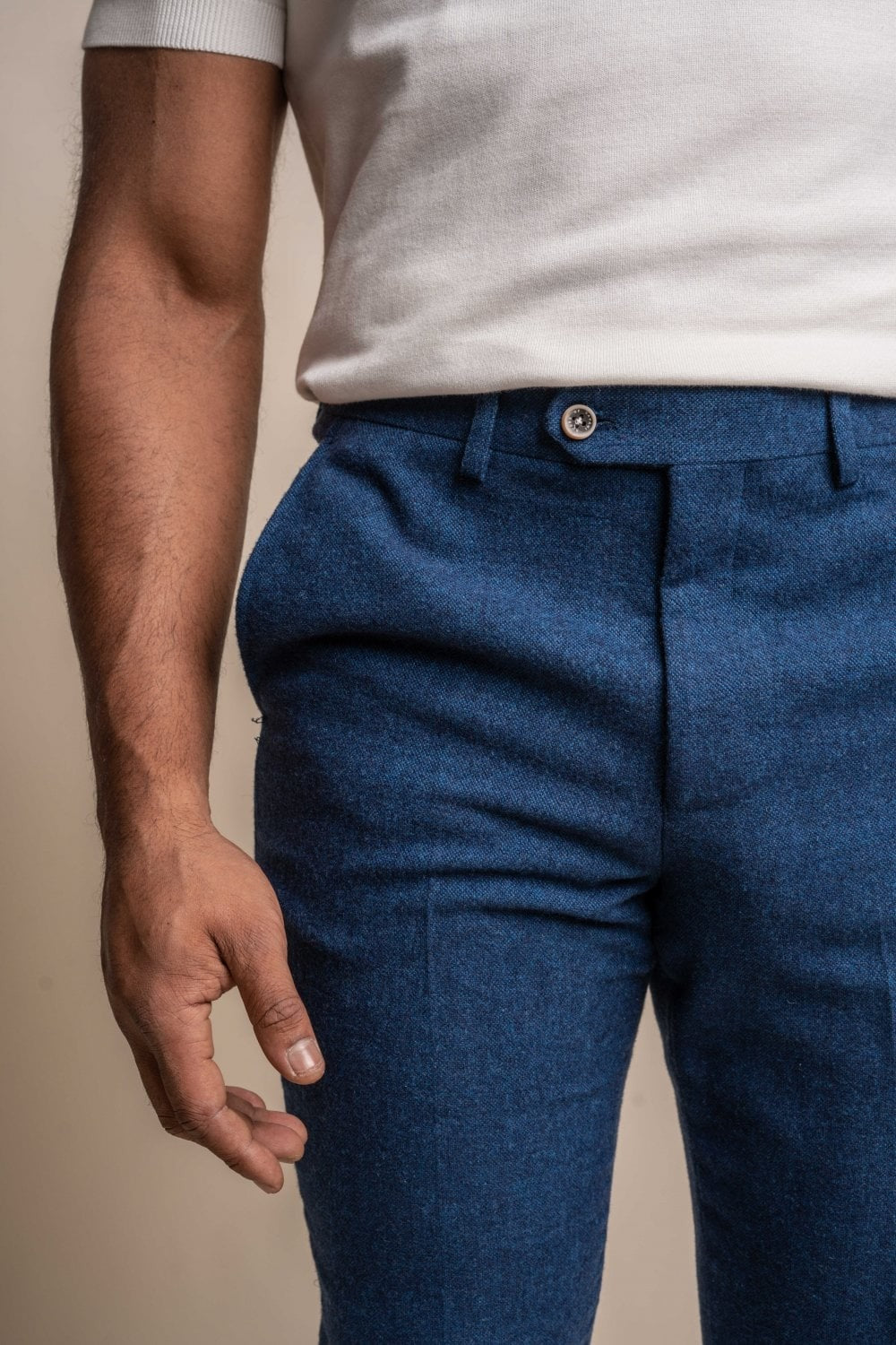 Pantalons en tweed en laine slim fit bleu pour hommes - ORSON - Bleu