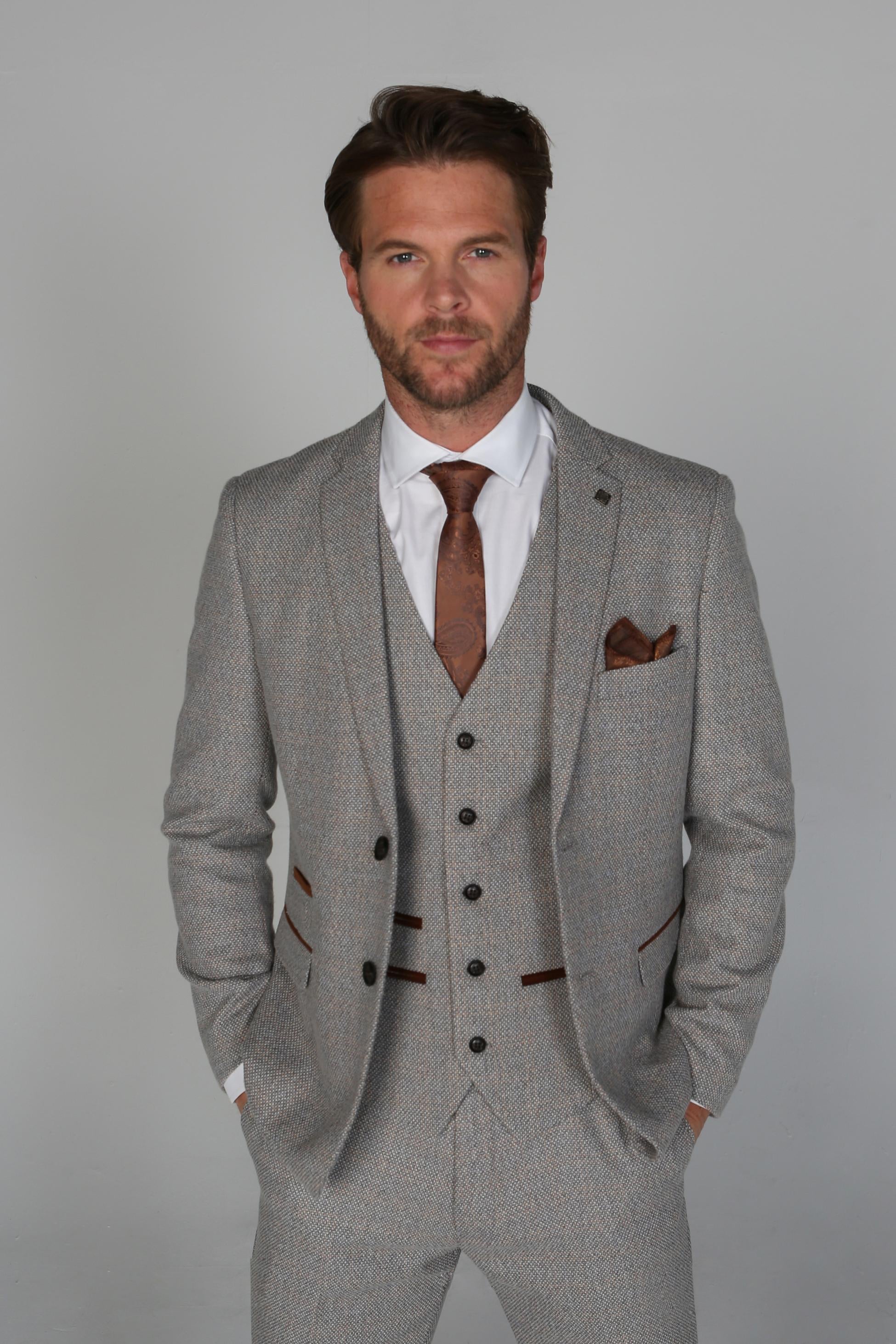 Men's Tweed-Like Tailored Fit  Formal Suit - RALPH - Cream