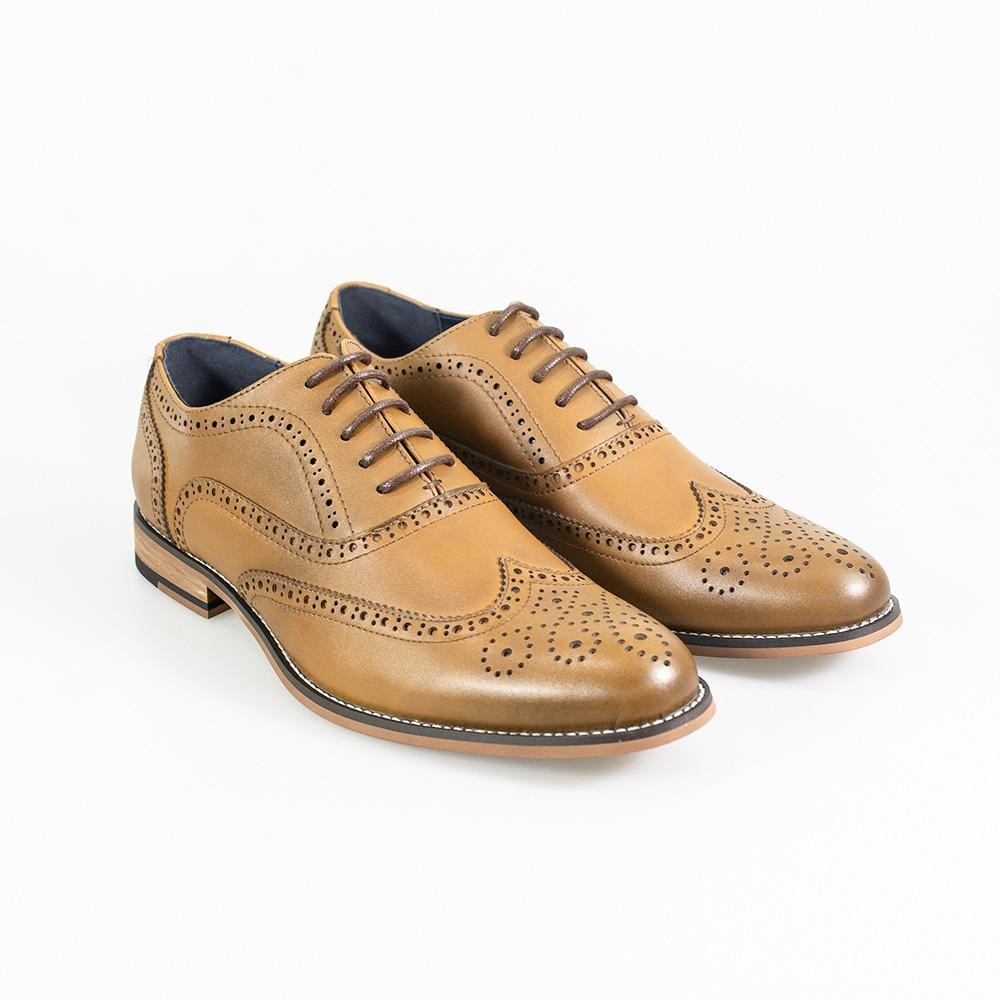 Herren Schnürsenkel Leder Brogue Schuhe - OXFORD - Hellbraun