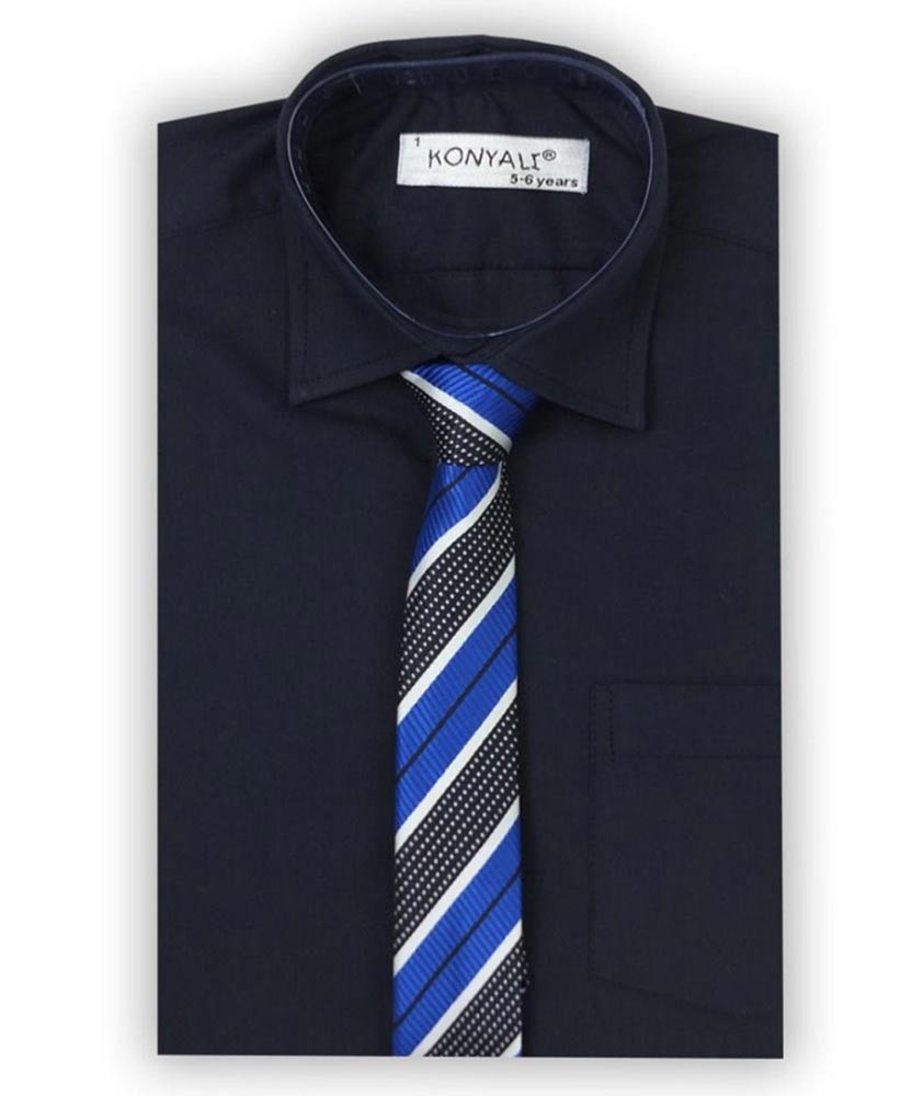 Boys Classic Collar Shirt & Tie Set - Navy Blue