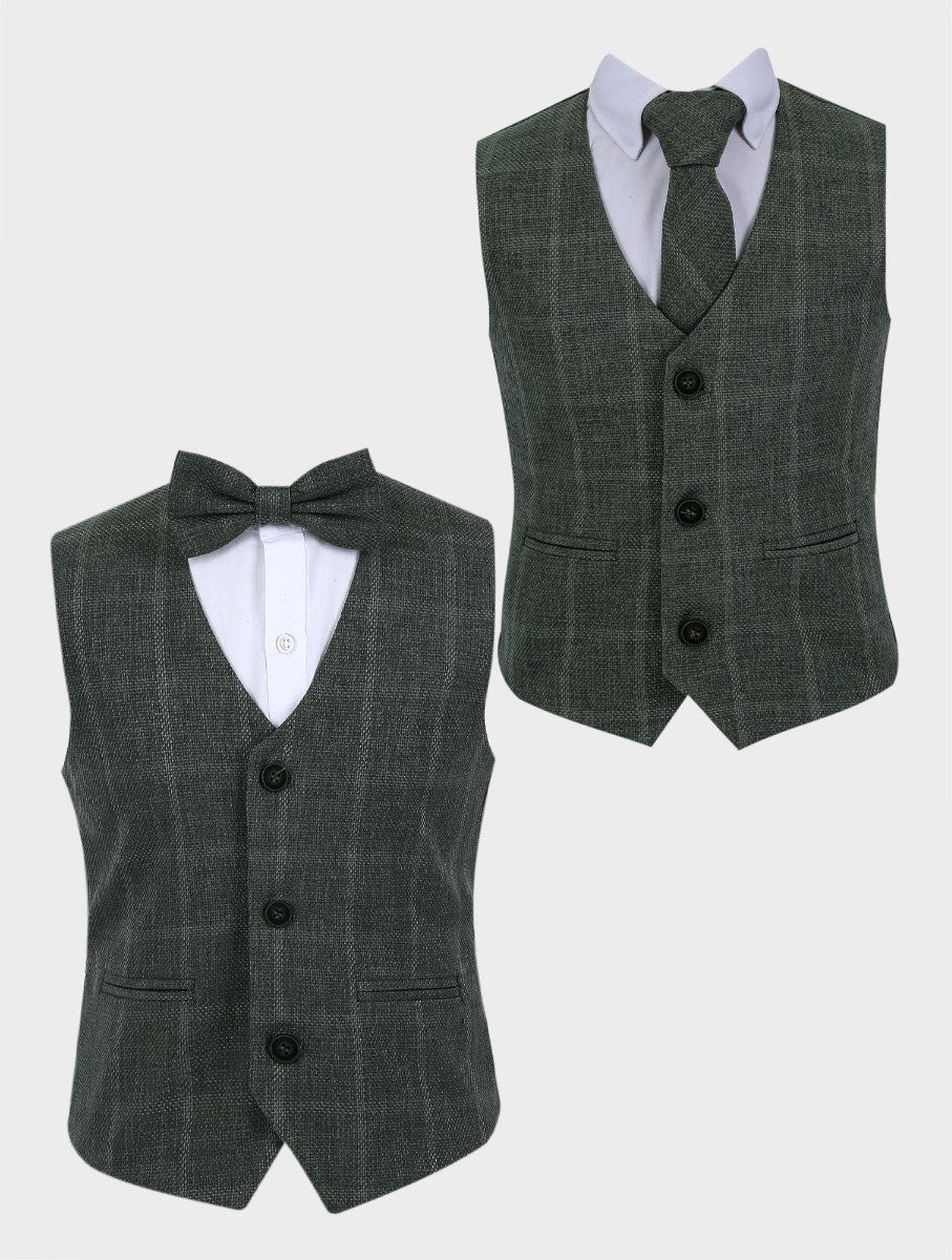 Gilet en Tweed à Carreaux Windowpane pour Garçons - Vert