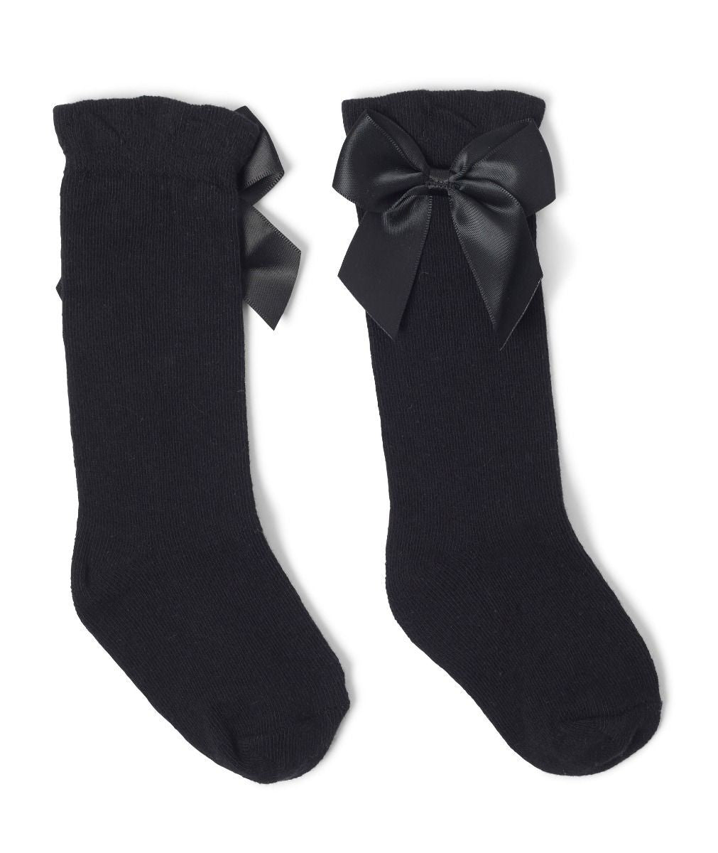 Chaussettes Genoux Hauts à Nœud pour Filles - VICTORIA - Noir