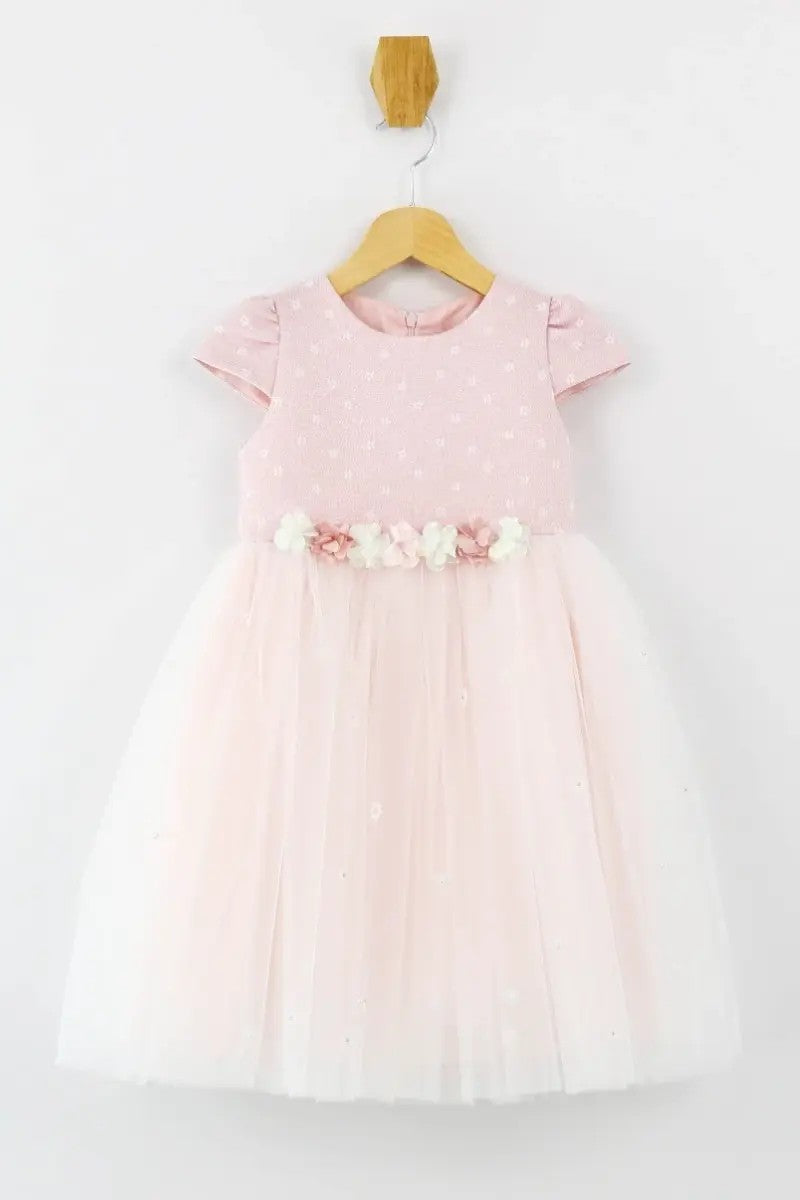 Girls Short Sleeves Light Pink Dress Set - Light Pink