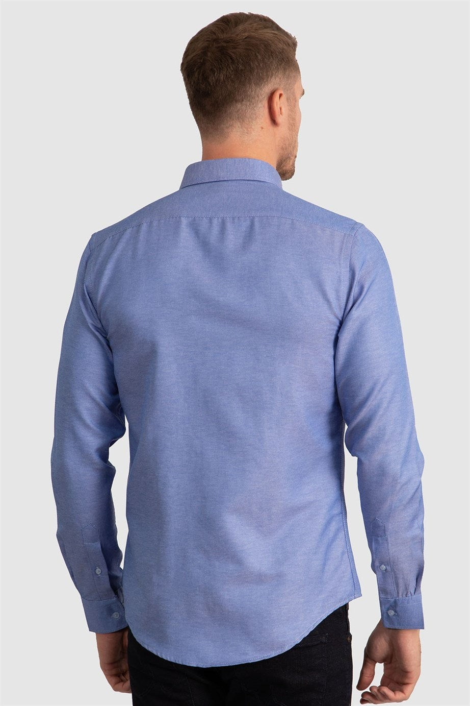 Chemise en coton ajustée à col boutonné - GABARDIN - Bleu