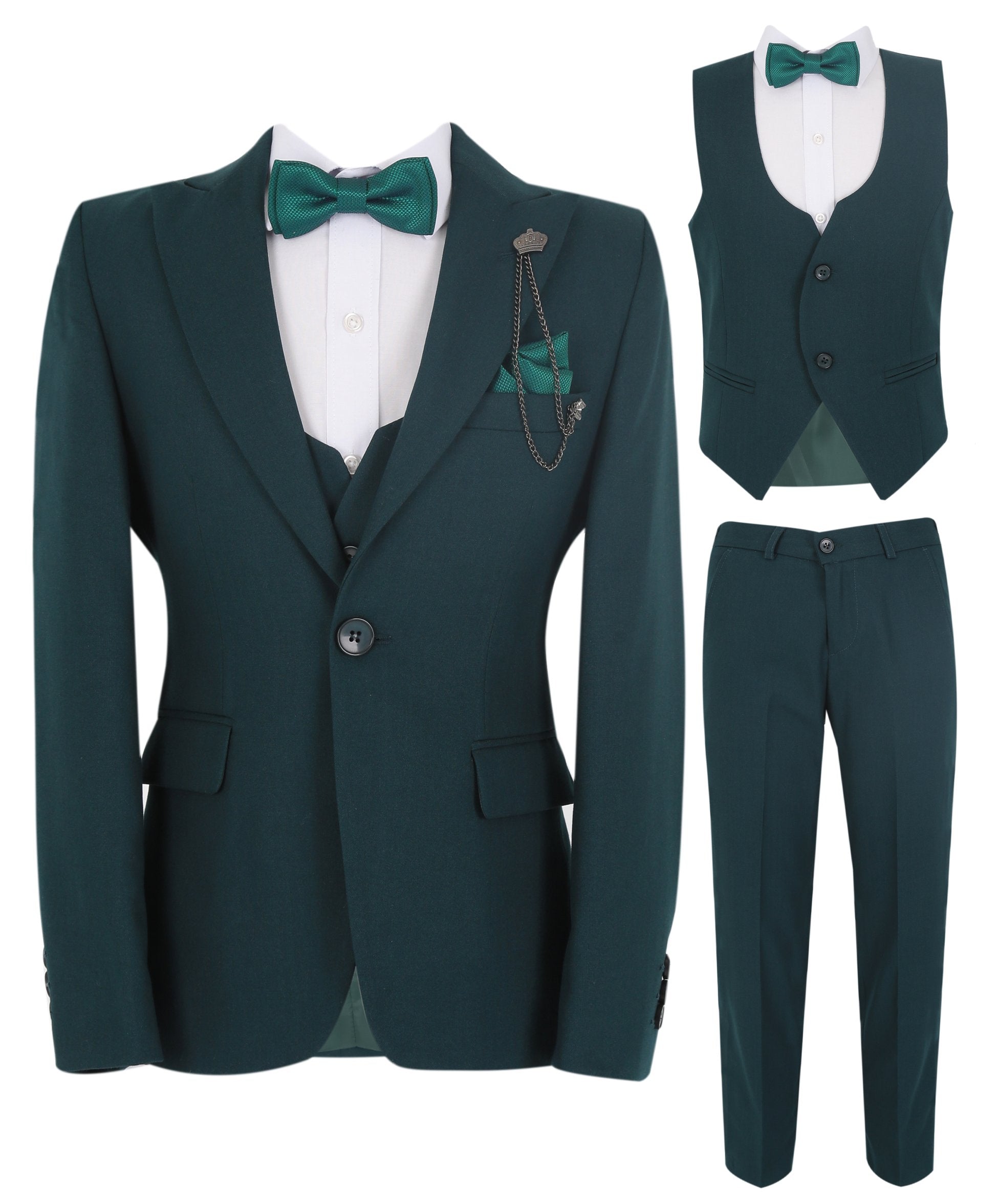 Ensemble Costume Chevron Slim Fit 8 Pièces pour Garçons - KING - Vert Émeraude