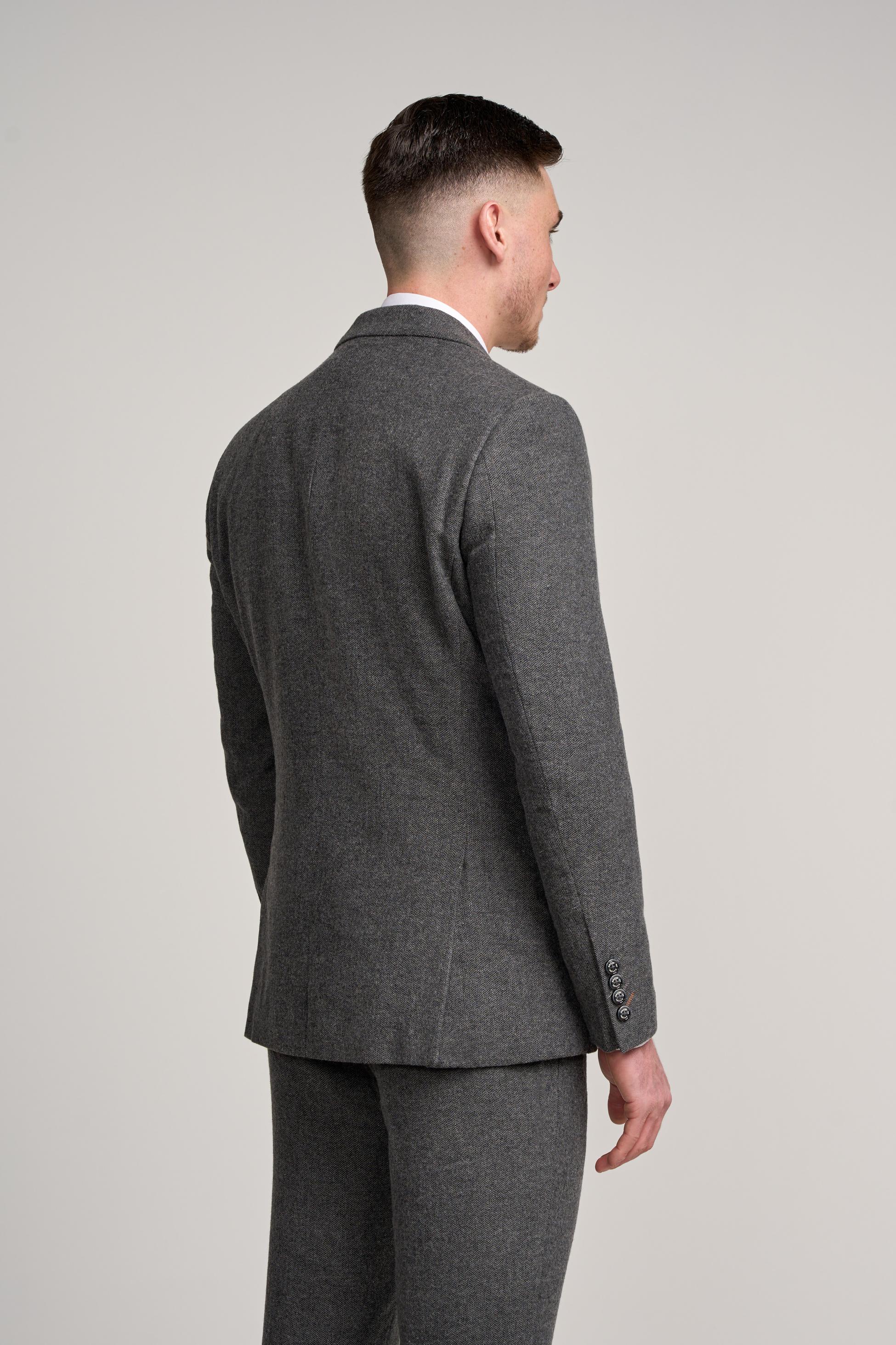 Costume en tweed gris à motif herringbone pour hommes - COSMO - Gris