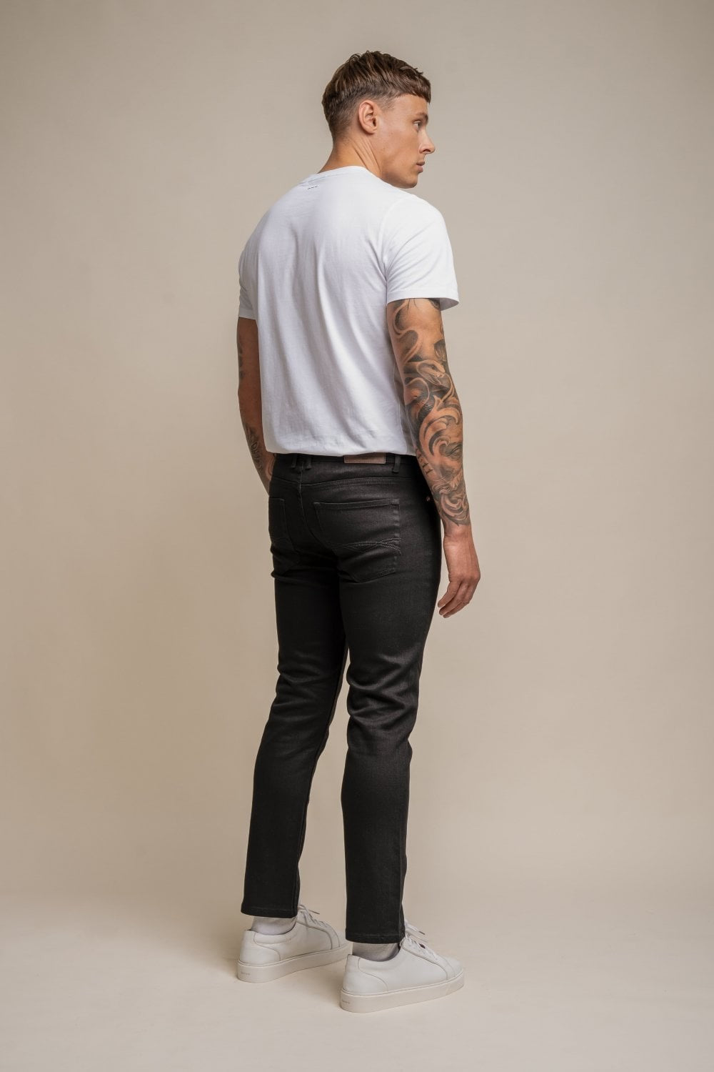 Jean en denim stretch ajusté en coton pour hommes - MILANO - Noir