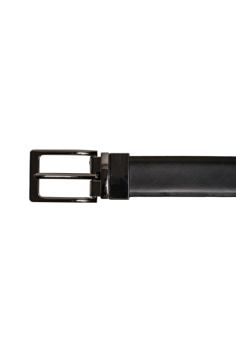 Ceinture en cuir réversible noire pour hommes - Noir