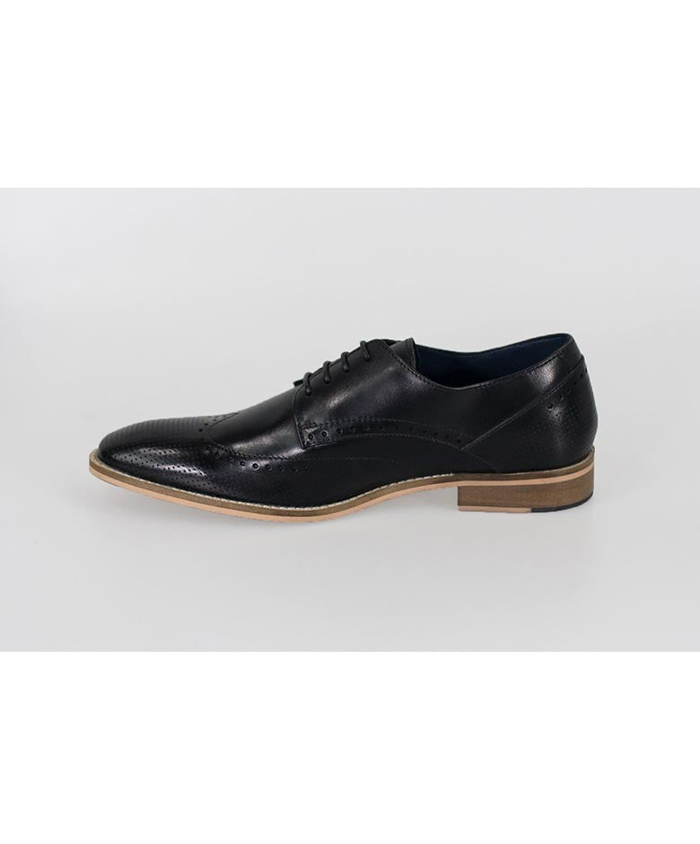 Herren Leder Schnürsenkel Wingtip Brogue Schuhe - ROME - Schwarz