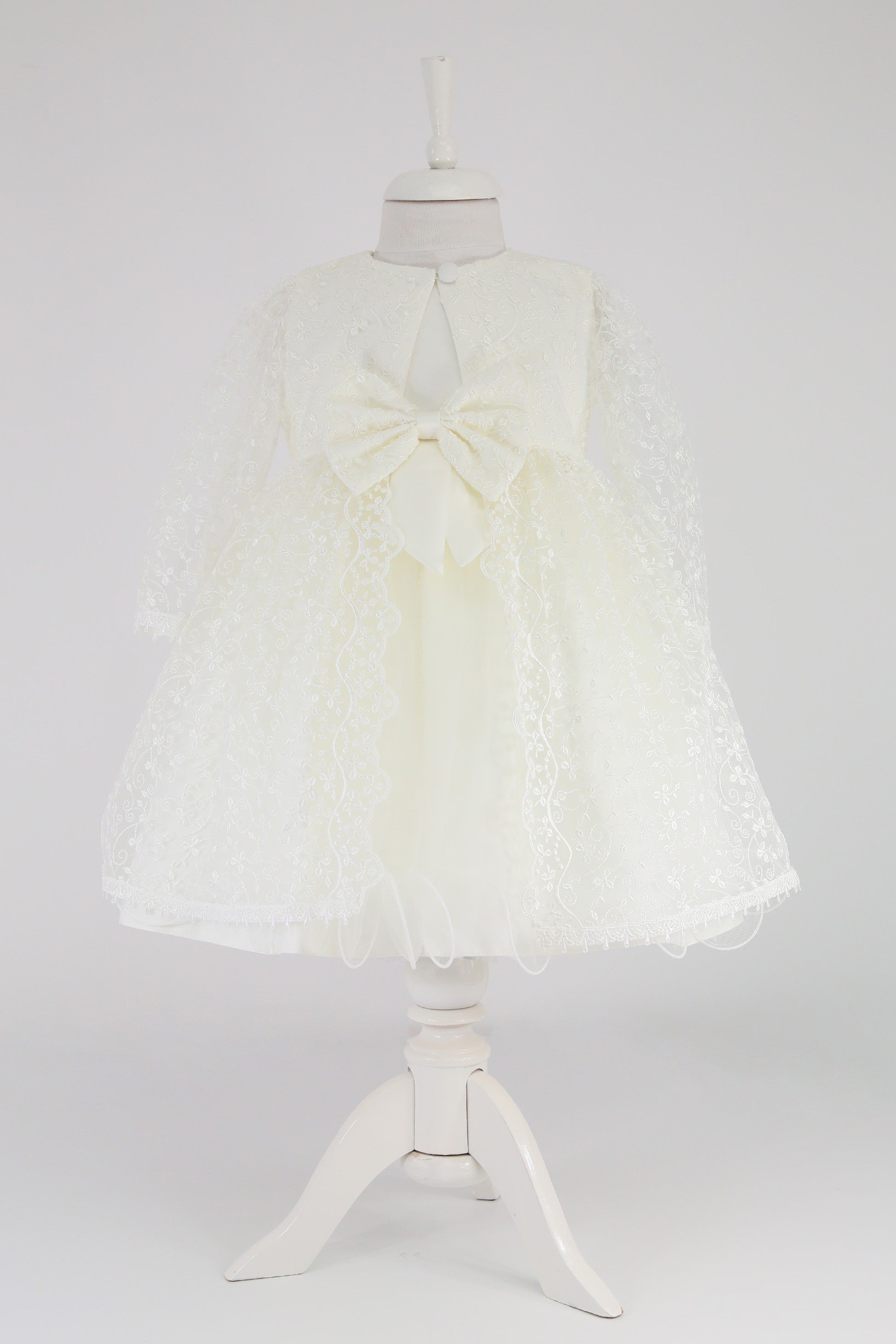 Baby Girl Dress with Lace Overlay Jacket - B1201 - Ivory