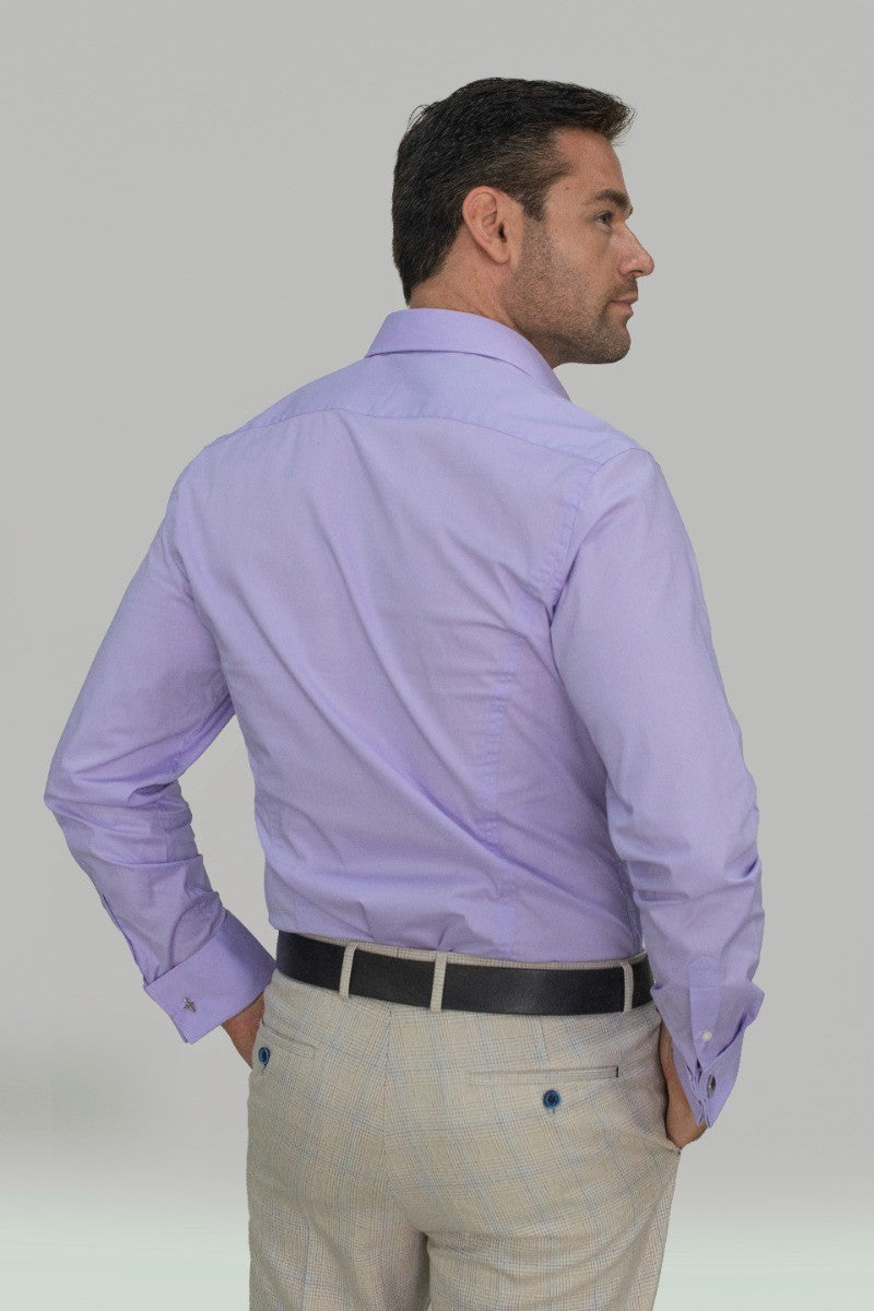 Men's Cotton Slim Fit Shirt with Cufflinks - ROSSI - Lilac