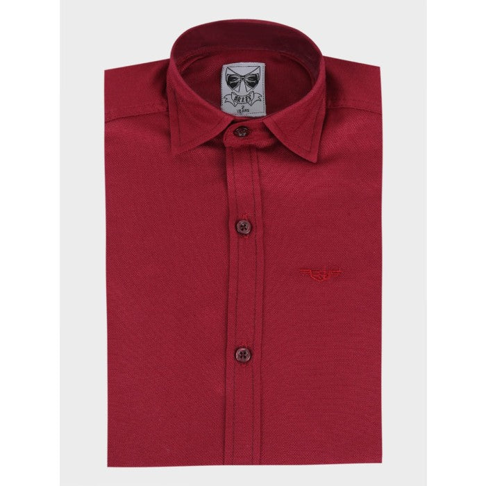 Boys Cotton Slim Fit Oxford Shirt - RYAN - Burgundy