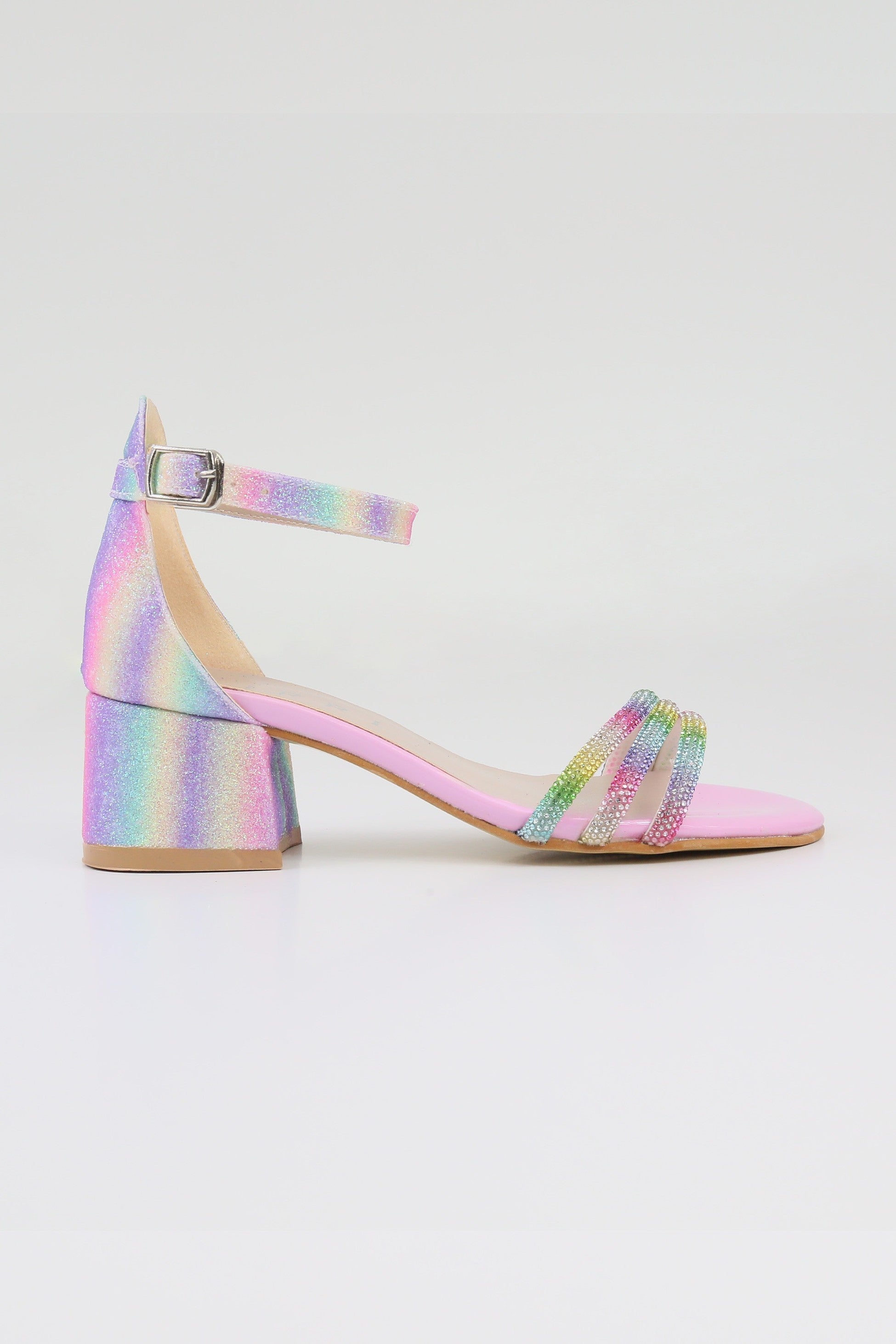 Sandales à talons blocs texturées avec brides en strass pour filles - TWINKLE - Multicolore