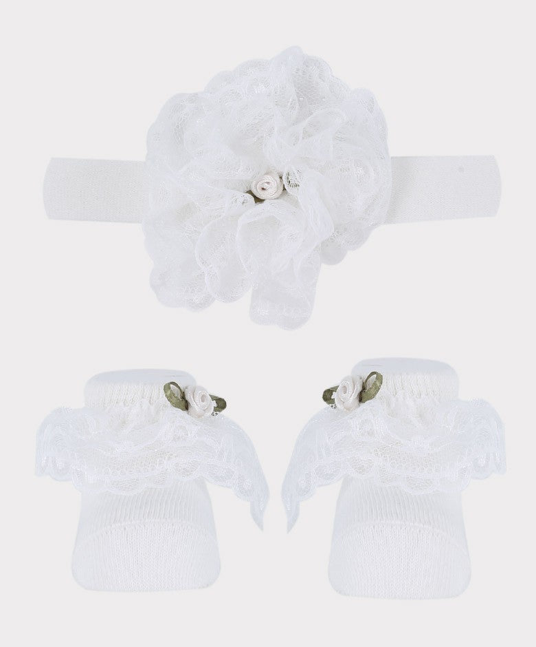 Baby Mädchen Stirnband und Socken-Set - Elfenbein