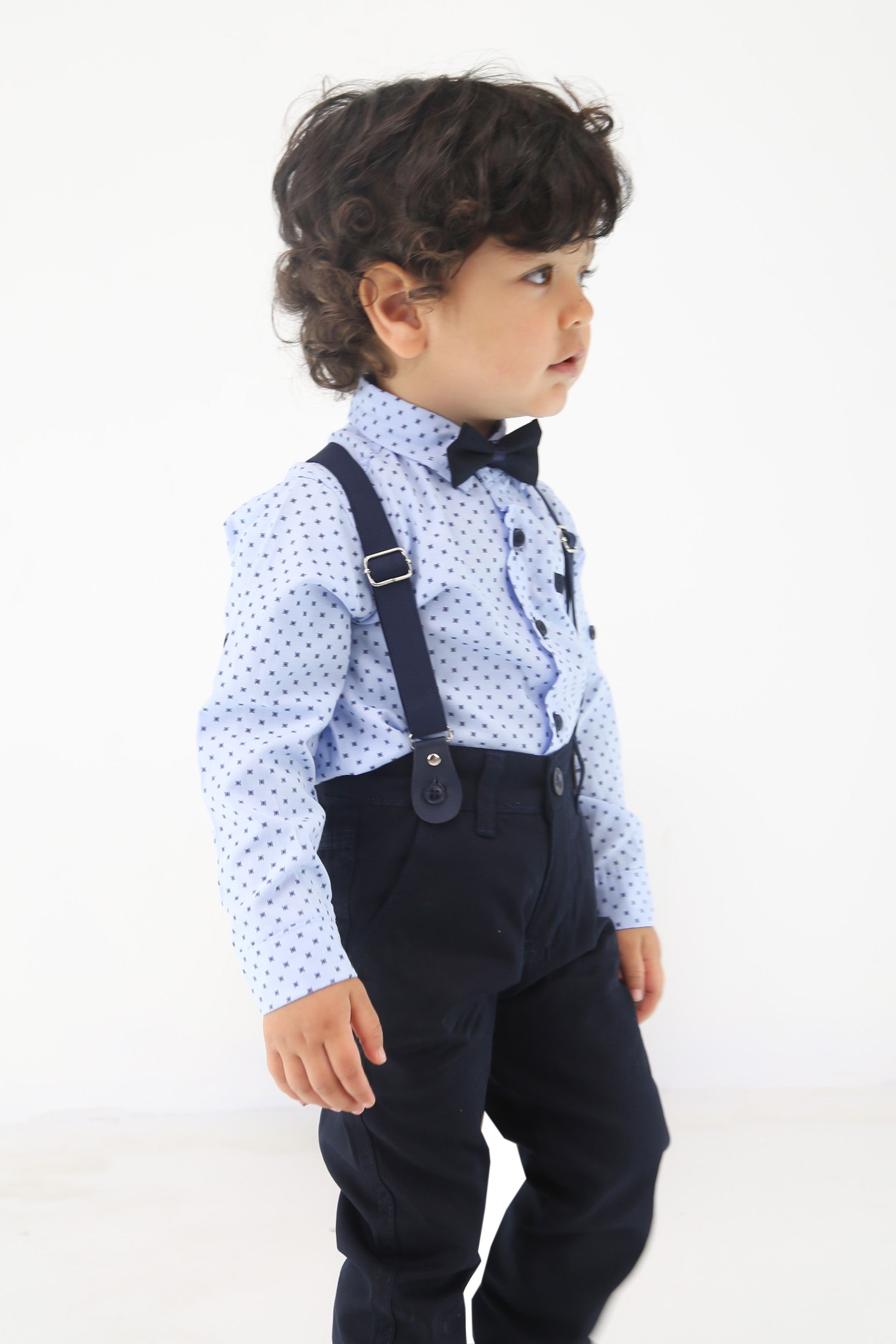 Ensemble de gentleman pour bébés et garçons - Ensemble de costume avec bretelles et pantalon 4 pièces - KELEBEK - Bleu Clair - Marine