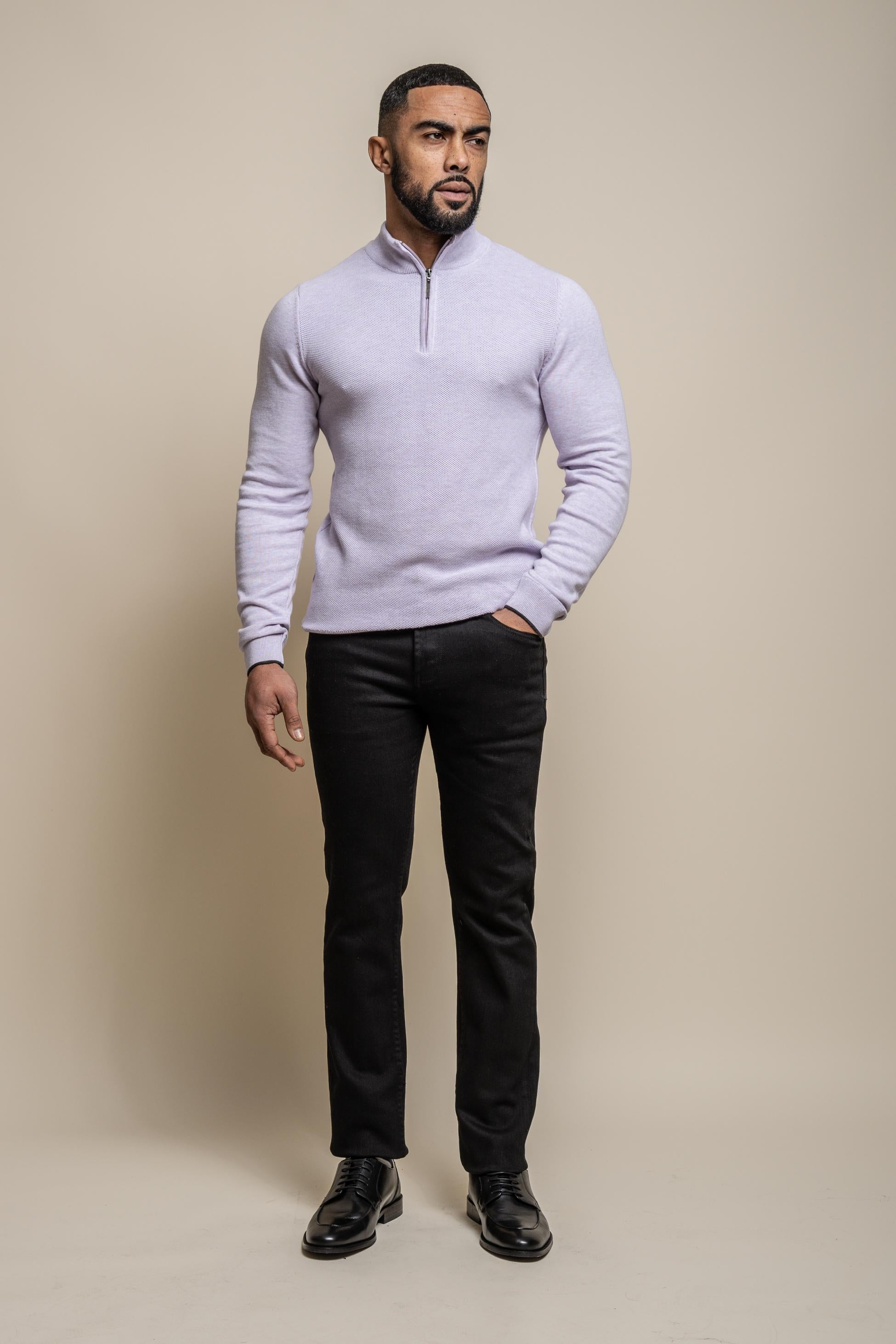 Herren Halbzip Baumwoll Pullover - KYLE - Lavendel