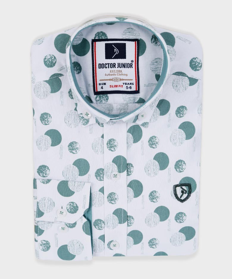 Chemise Décontractée à Imprimé Slim Fit pour Garçons - Vert - Blanc