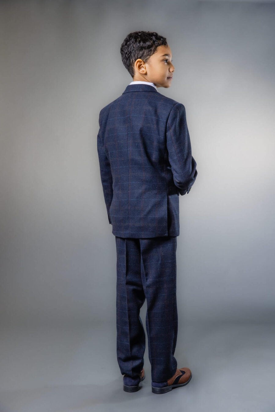 Costume en Tweed à Carreaux Windowpane Tailored Fit pour Garçons - Ryan Bleu Marine - Bleu Marine