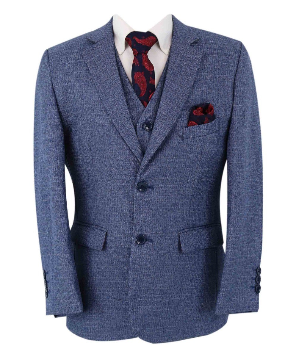 Costume Texturé Tailored Fit Bleu pour Garçons - LONDON - Bleu Denim Moyen