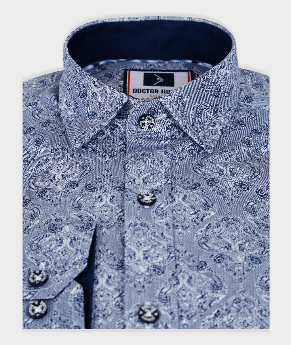 Jungen Paisley Gemustertes Slim Fit Baumwoll Casual Hemd - Blau - Grau