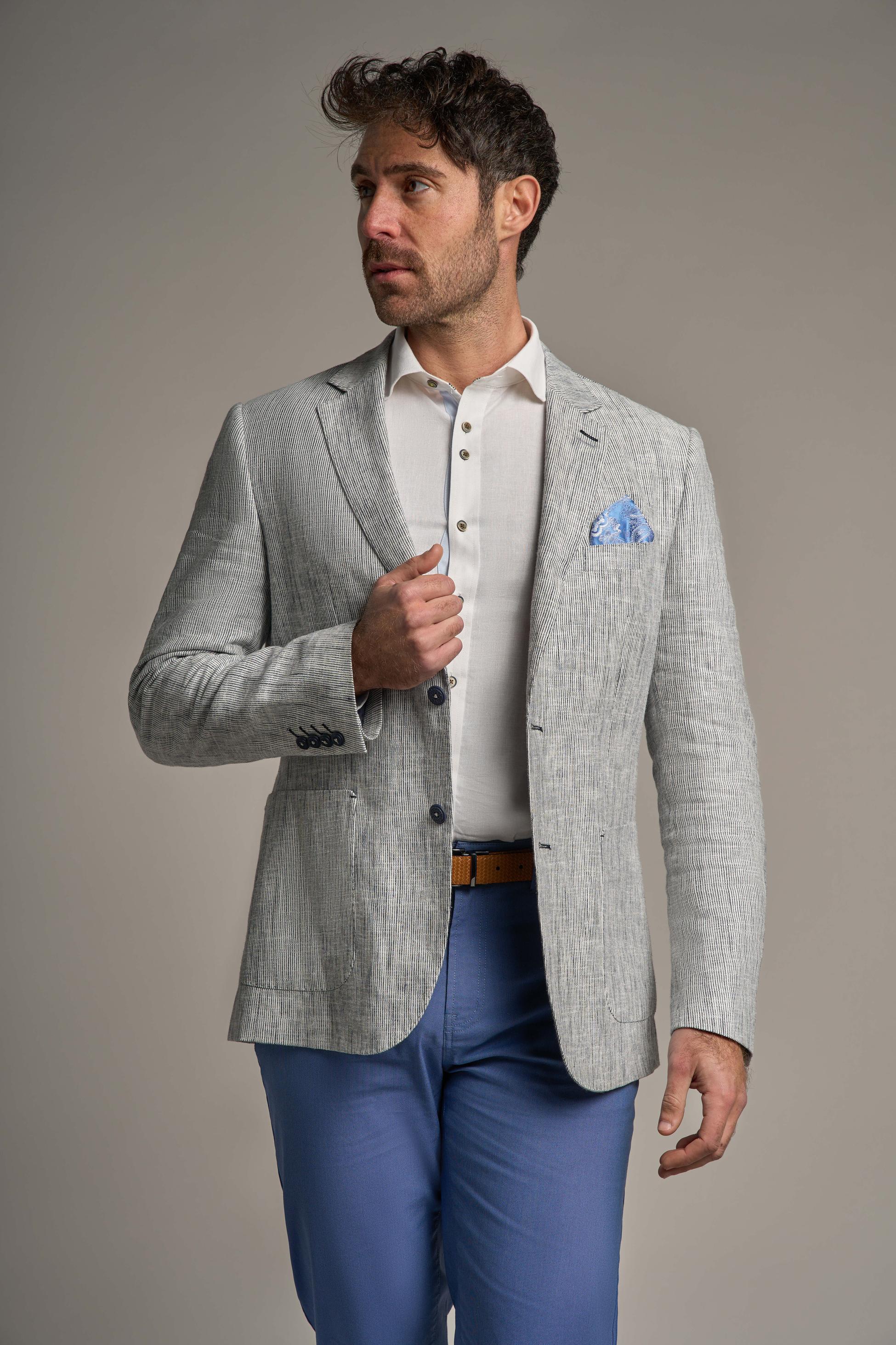 Blazer en Lin à Tissage Croisé Gris pour Homme - JAMIE - Gris