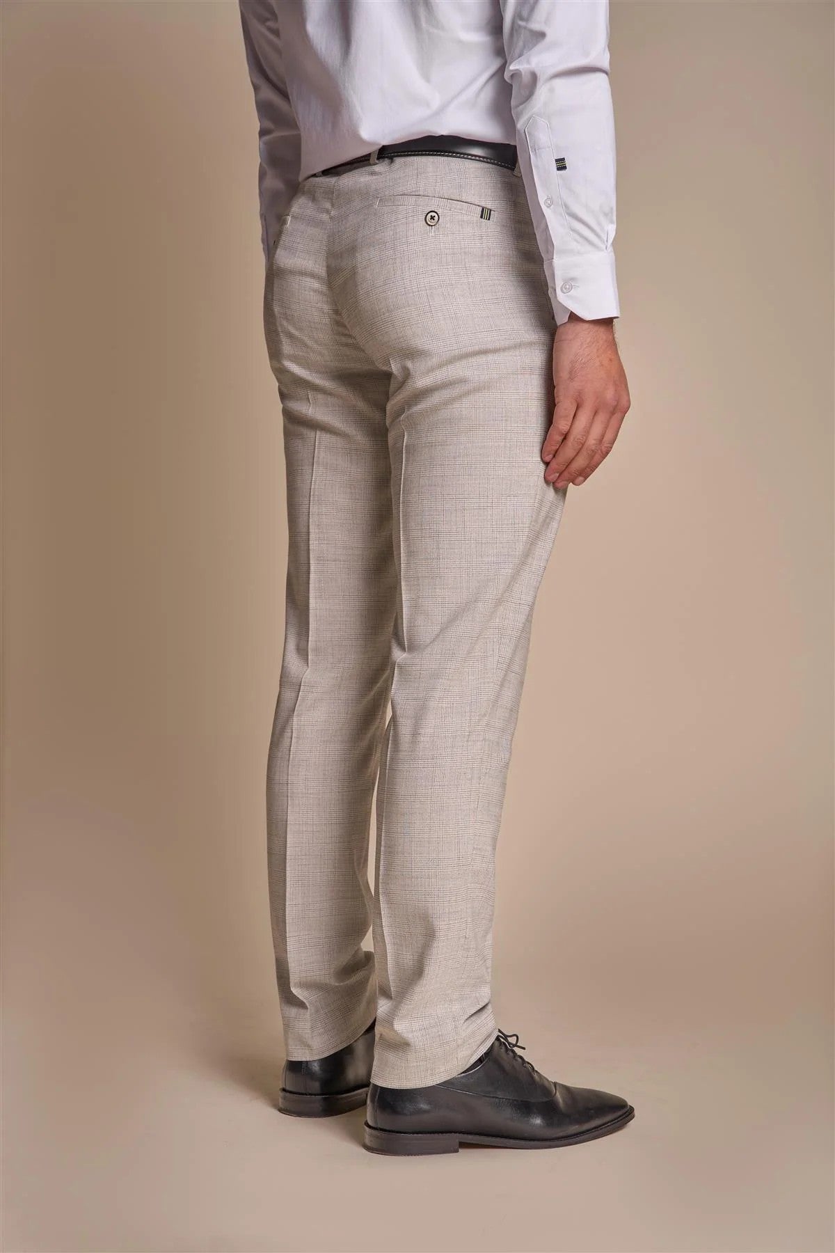 Herren Slim Fit Tweed Karo Graue Hose – RIPLEY Stone - Beige