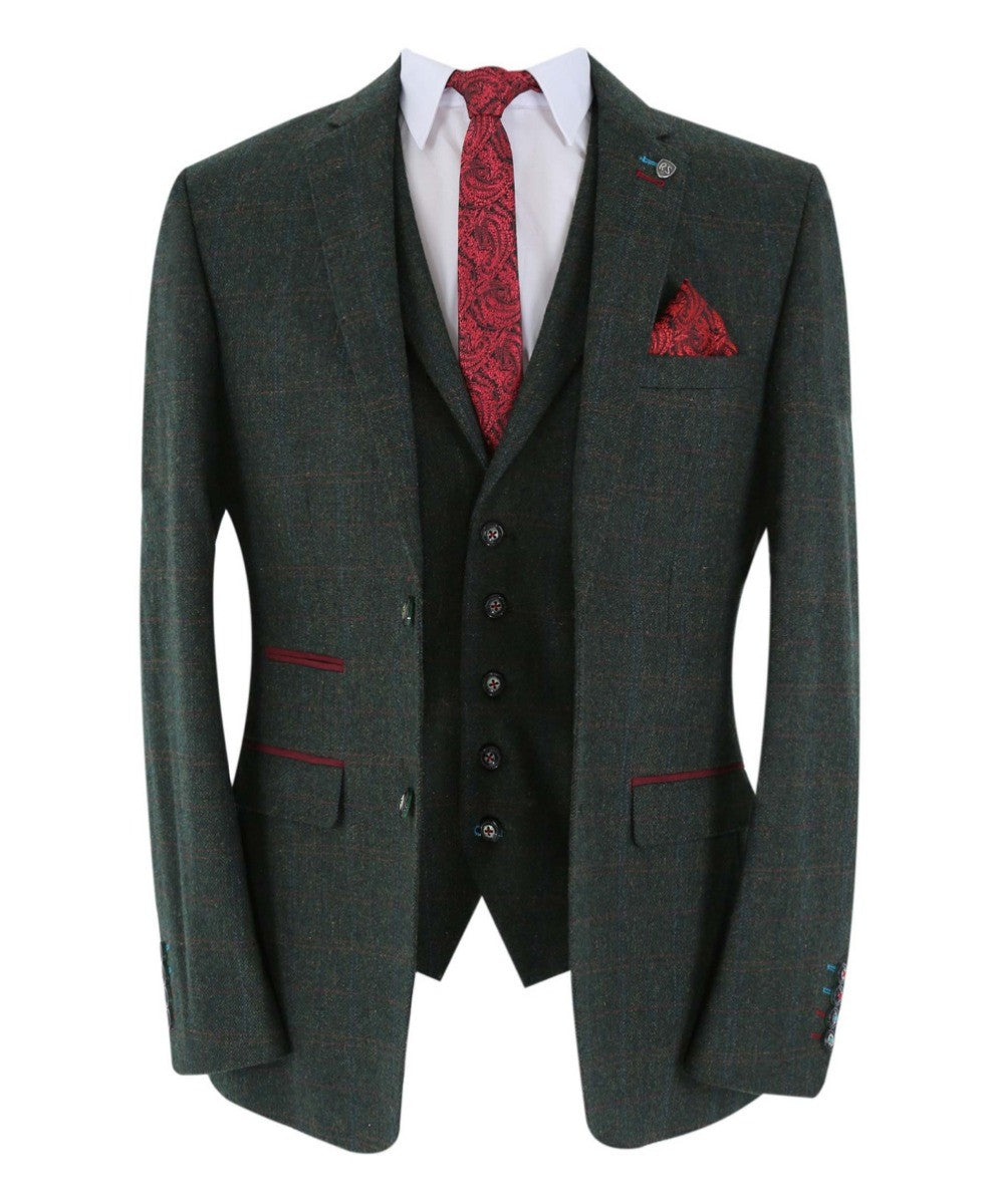 Costume en Tweed à Motif Check Tailleur pour Homme - JOSHUA Green - Vert Foncé