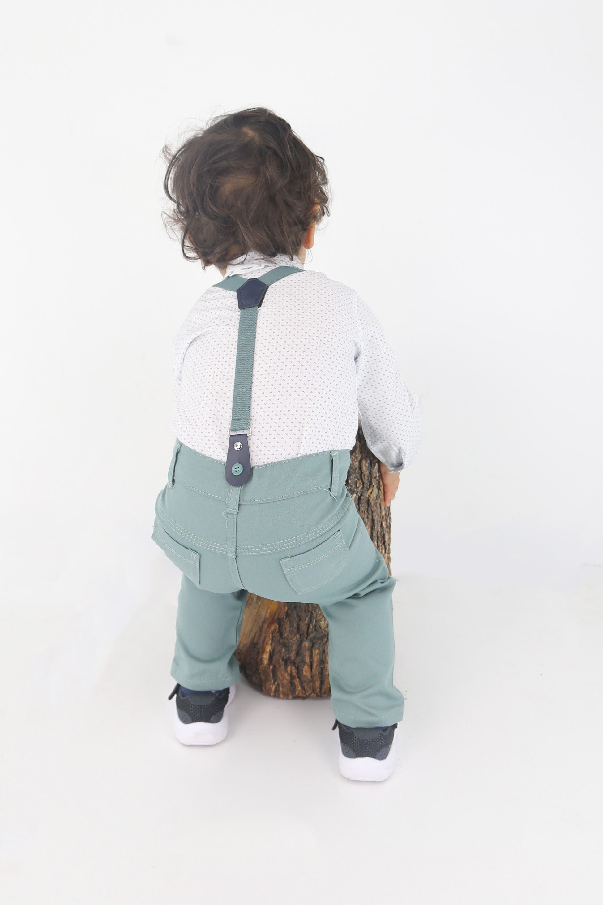 Baby Jungen Gentleman Outfit - 4-teilige Hosensatz mit Trägern - BIRD - Grün