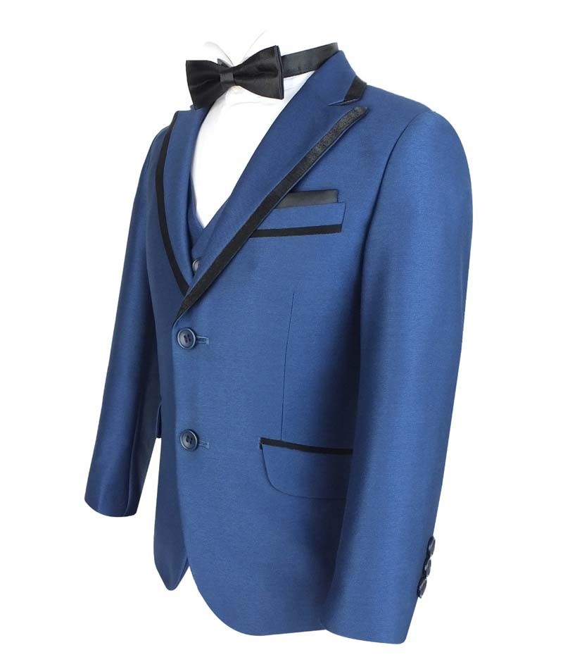 Costume de Smoking à Passepoil Slim Fit pour Garçons - Bleu Tonique