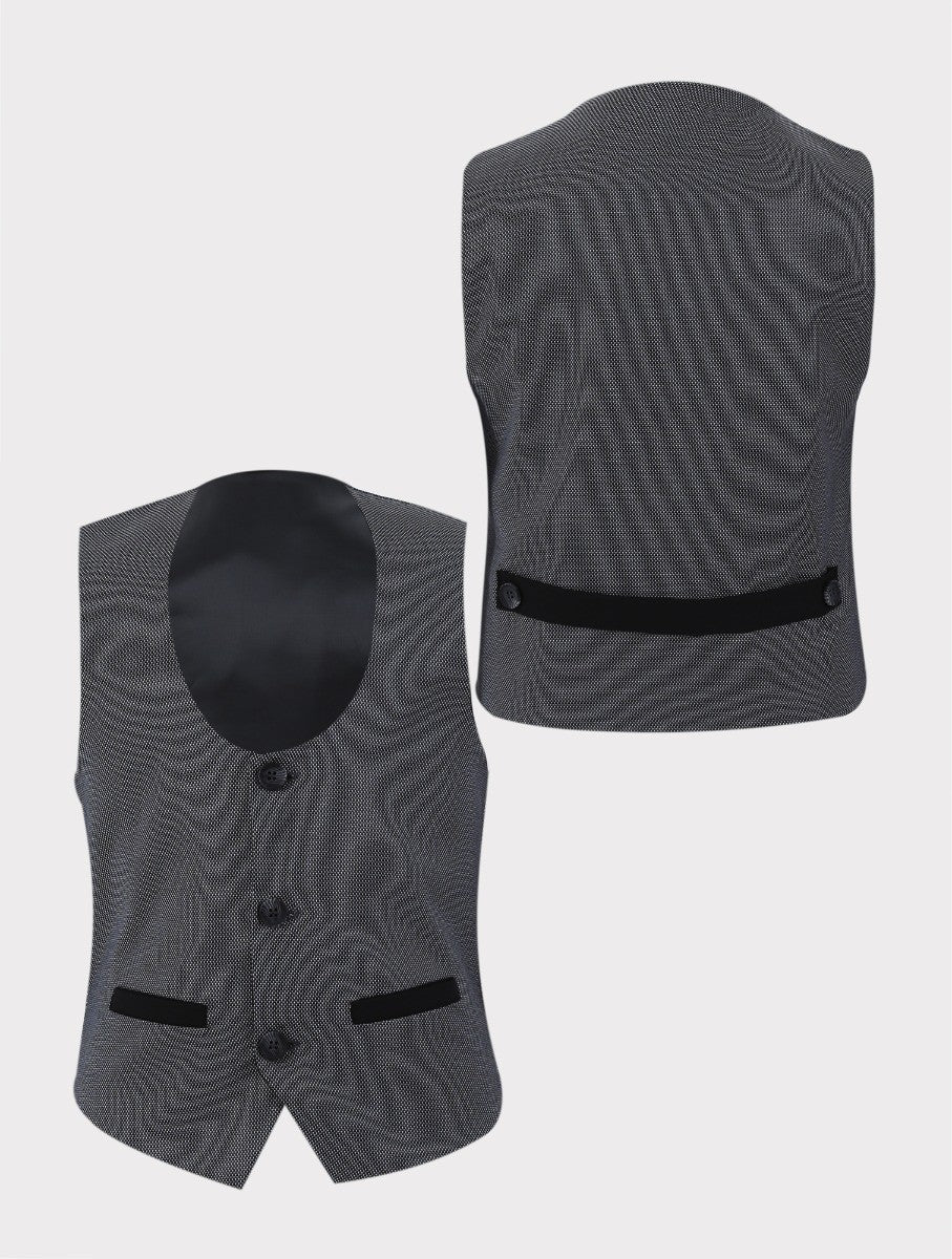 Boys 4 Piece Set Textured Waistcoat - CHARLES Grey - Navy Blue