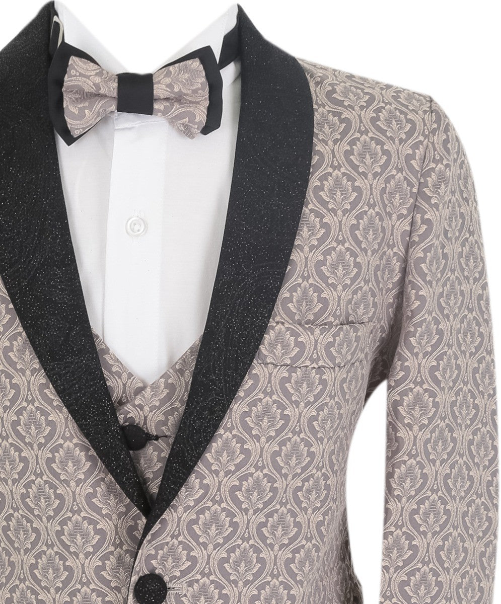 Jungen Schlank geschnittenes Gemustertes Tuxedo Anzug - BENJAMIN - Rosy Beige