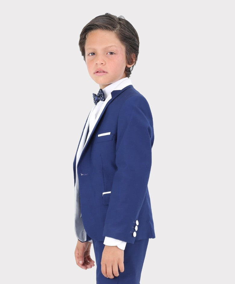 Jungen Exklusiver Piping Tuxedo Anzug - Dunkelblau - Weiß