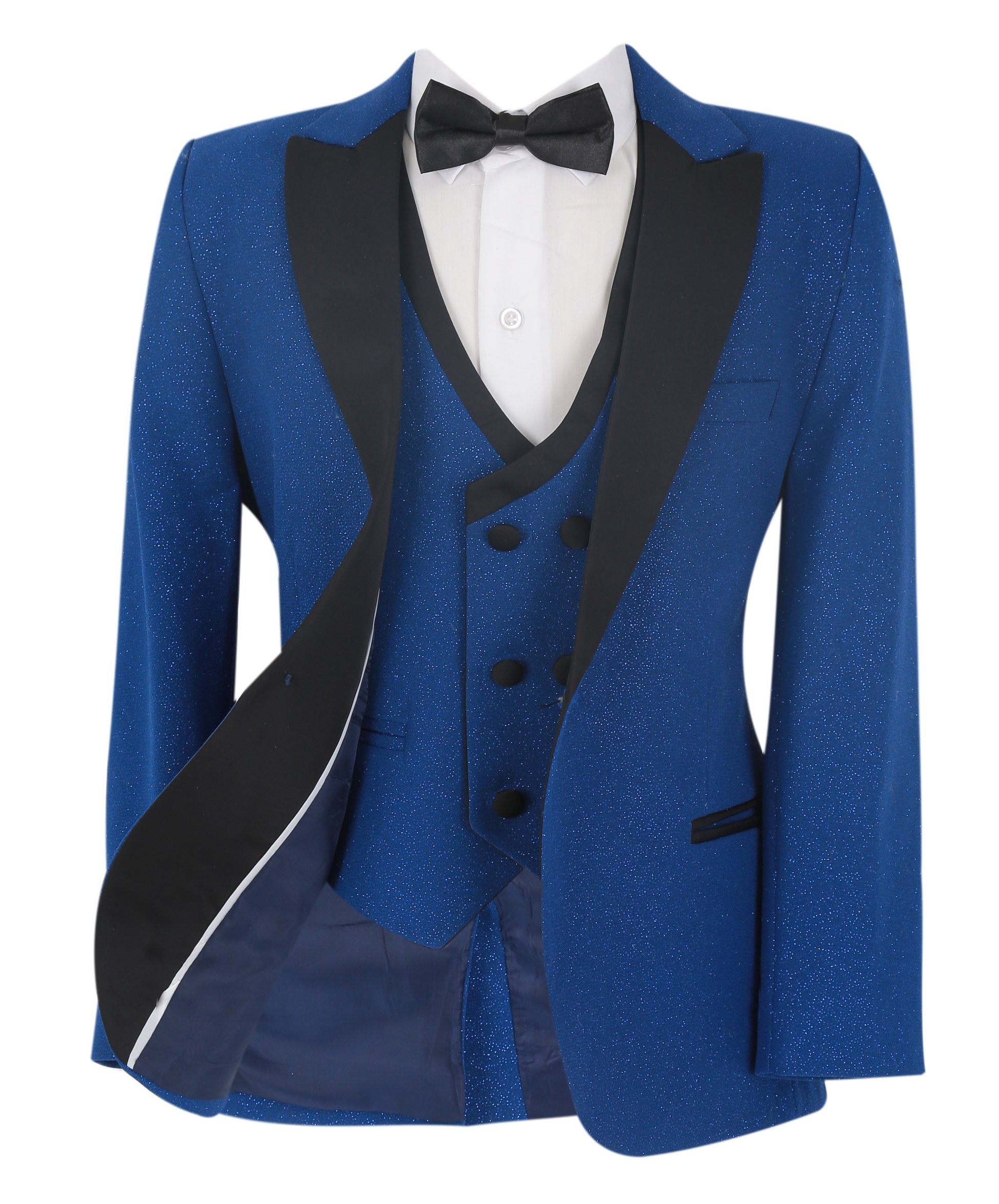 Jungen Glitzernder Slim Fit Tuxedo Dinner Anzug - Blau