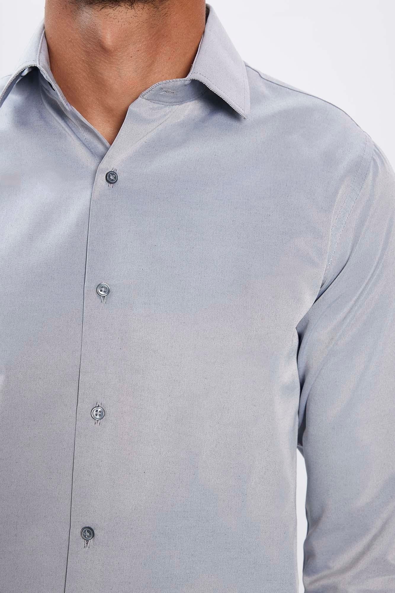 Chemise habillée en mélange coton ajusté à col boutonné - Dimi Dotti - Gris